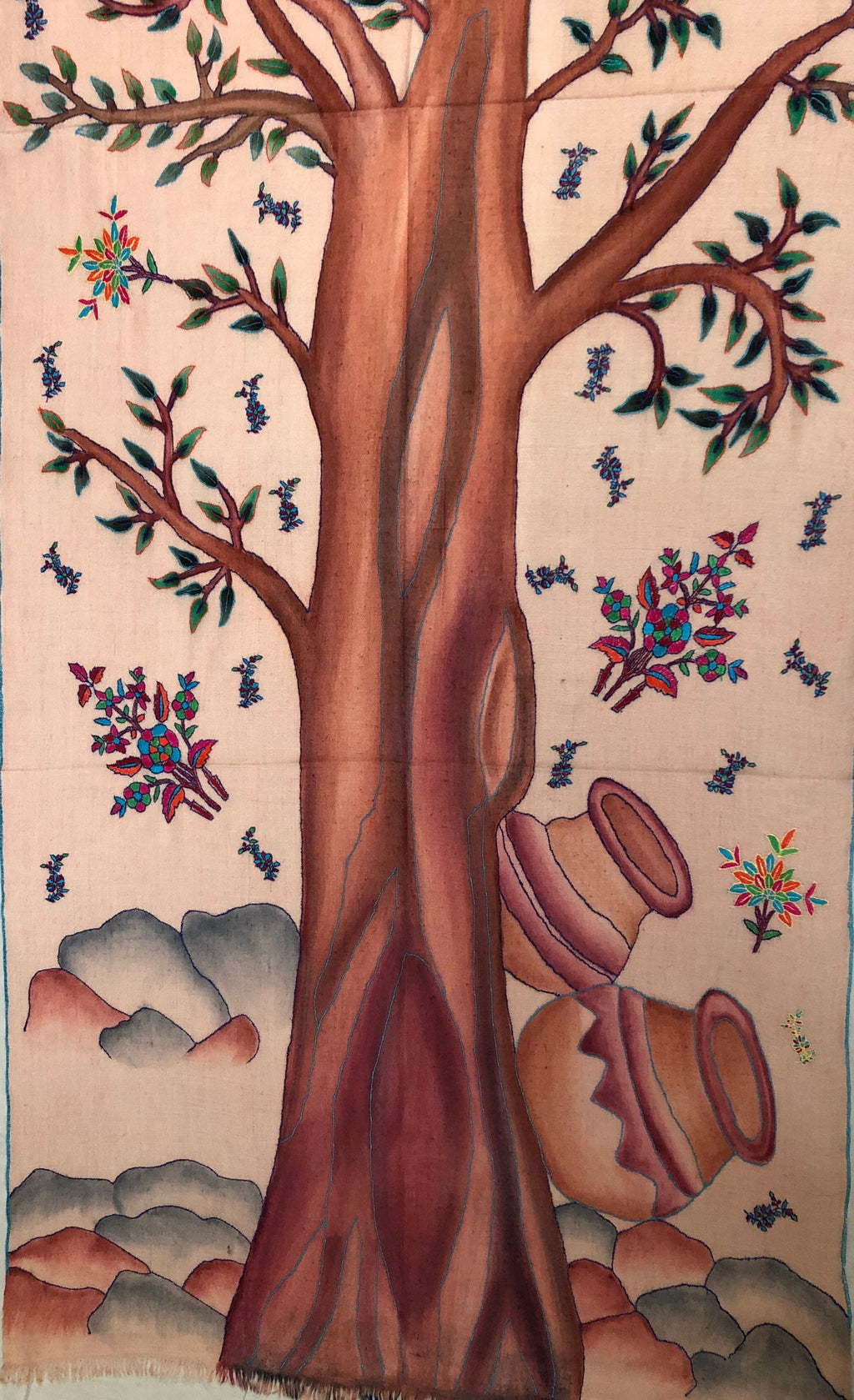 teacher gift Hand Painted And Handwoven Ladakhi Cashmere Pashmina Embroidered Stole - Mehraj Crafts 