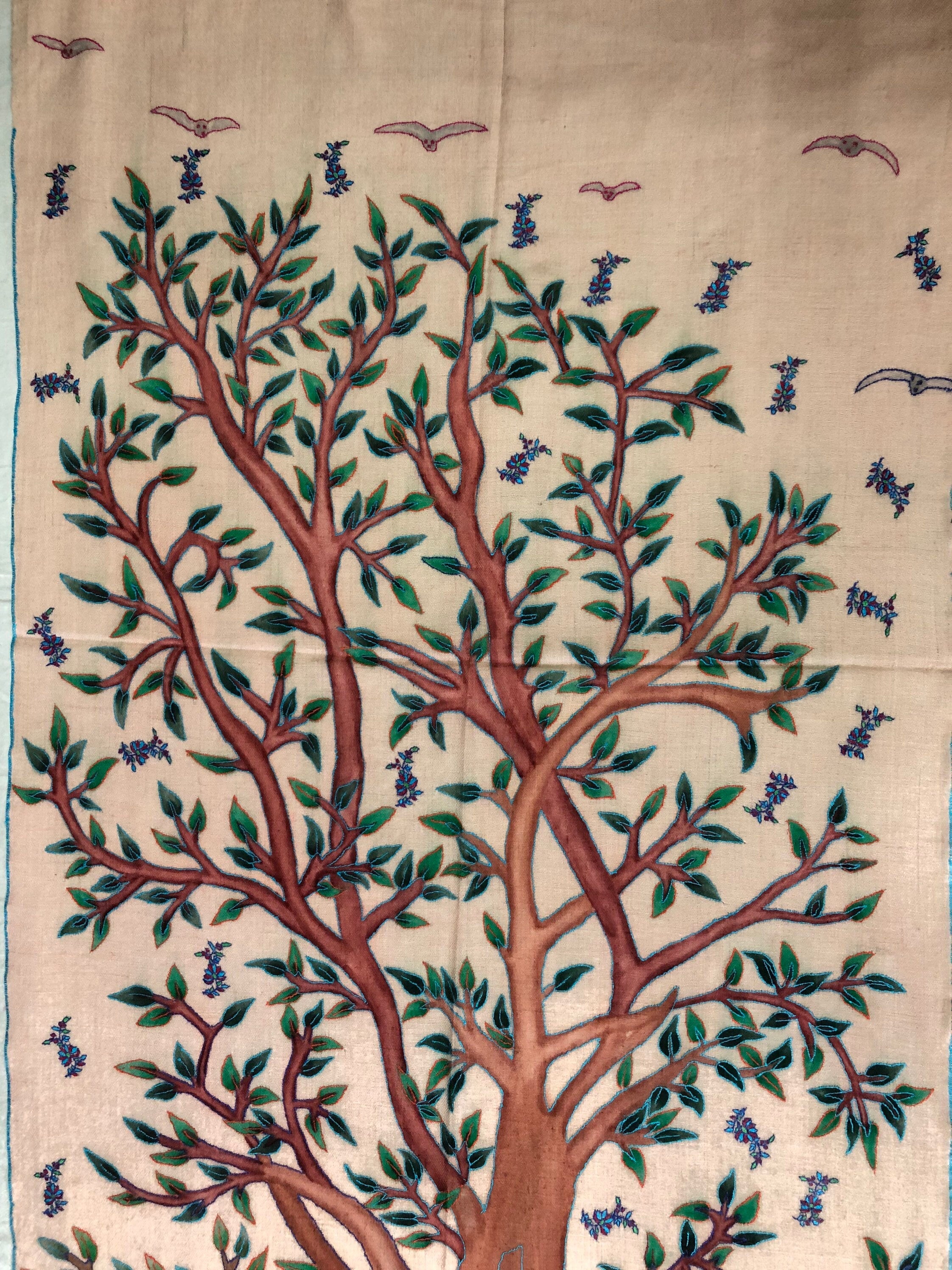 teacher gift Hand Painted And Handwoven Ladakhi Cashmere Pashmina Embroidered Stole - Mehraj Crafts 