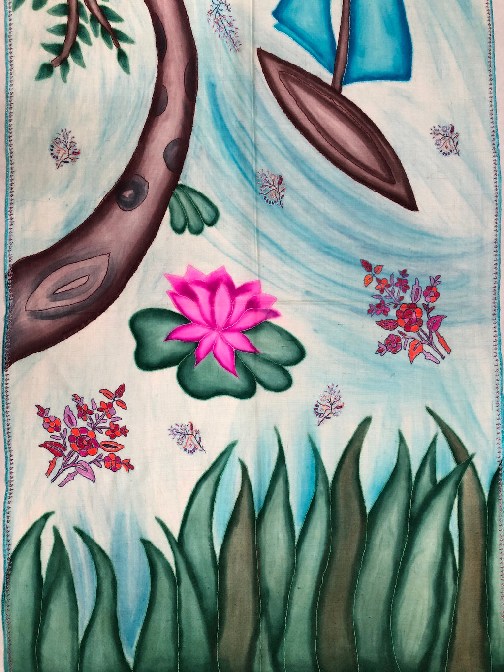 Handmade Hand Painted Ladakhi Cashmere Pashmina Nature Embroidered Stole Scarf Shawl - Mehraj Crafts 