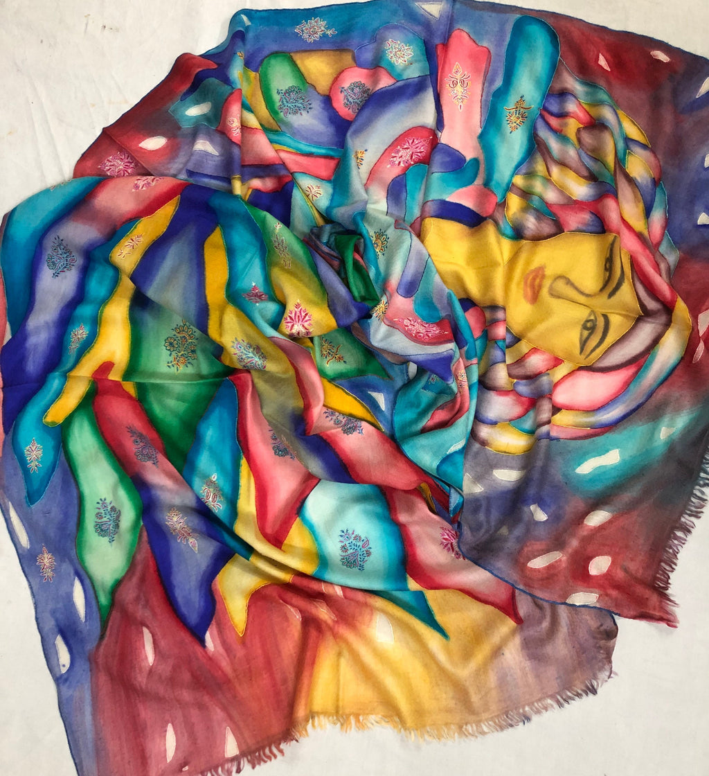 Handmade Ladakhi Cashmere Pashmina Scarf: Hand-Painted Embroidered Stole