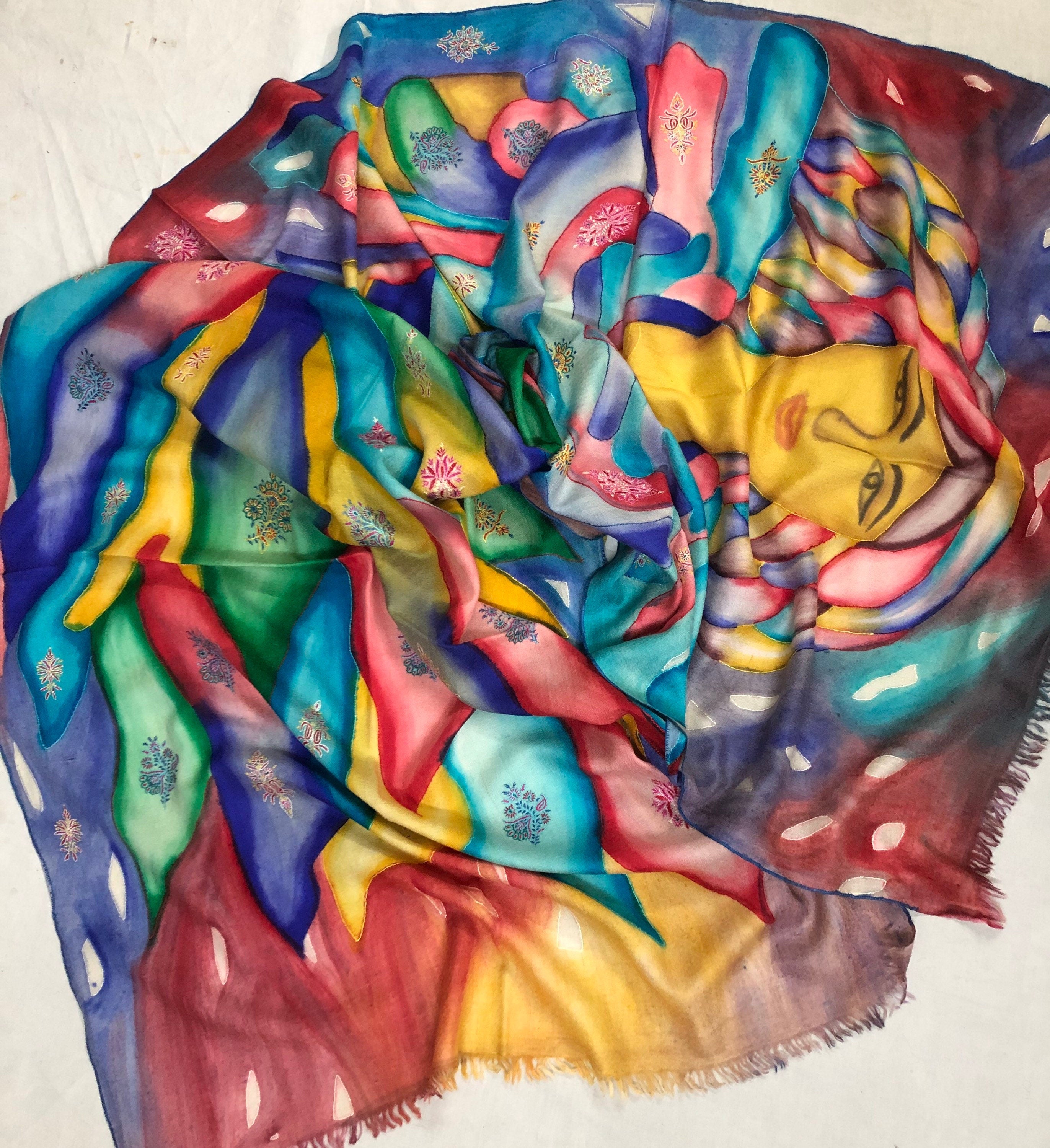 Handmade Ladakhi Cashmere Pashmina Scarf: Hand-Painted Embroidered Stole