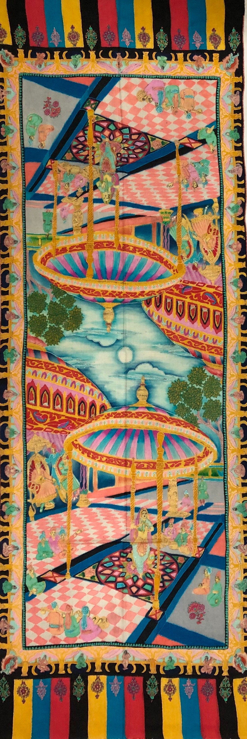 teacher gift Handmade Hand Painted Ladakhi Cashmere Pashmina Leela Embroidered Stoke Scarf Shawl - Mehraj Crafts 