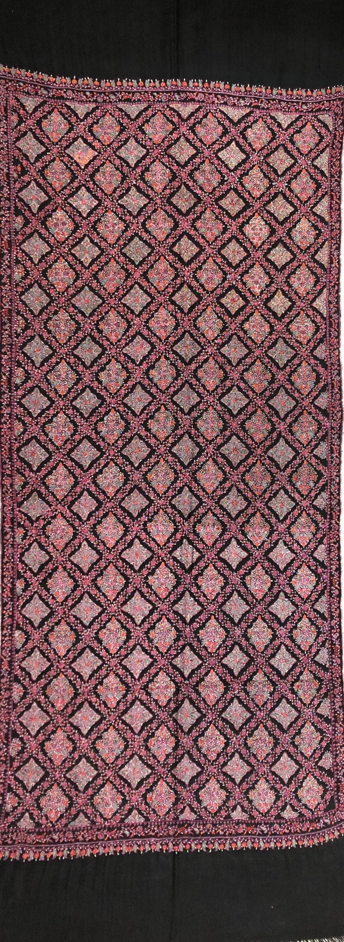 teacher gift Hand Woven and Hand Embroidered Ladakhi Pashmina Cashmere Sozni Jamawar Stoke Shawl - Mehraj Crafts 