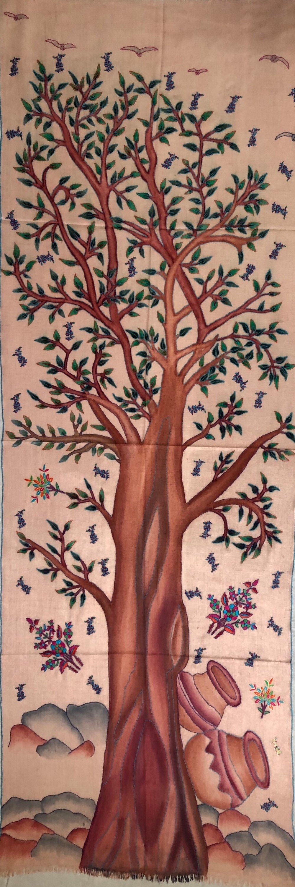 teacher gift Hand Painted And Handwoven Ladakhi Cashmere Pashmina Embroidered Stole - Mehraj Crafts 