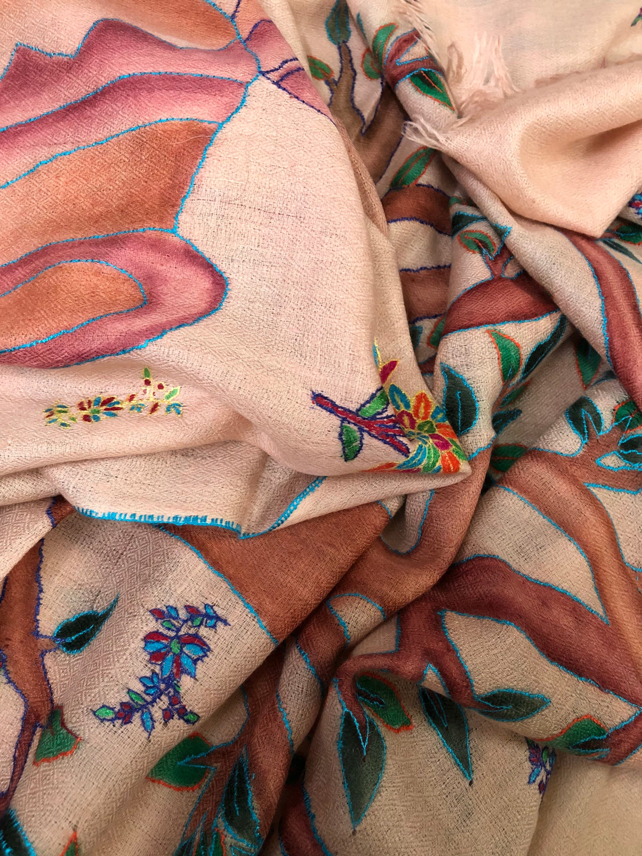 teacher gift Hand Painted And Handwoven Ladakhi Cashmere Pashmina Embroidered Stole - Mehraj Crafts 
