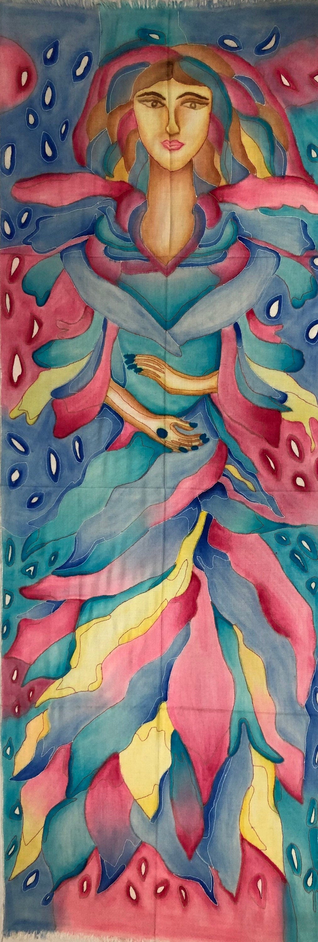 teacher gift Handmade and Handpainted Ladakhi Cashmere Pashmina Outlined Embroidered Scarf - Mehraj Crafts 