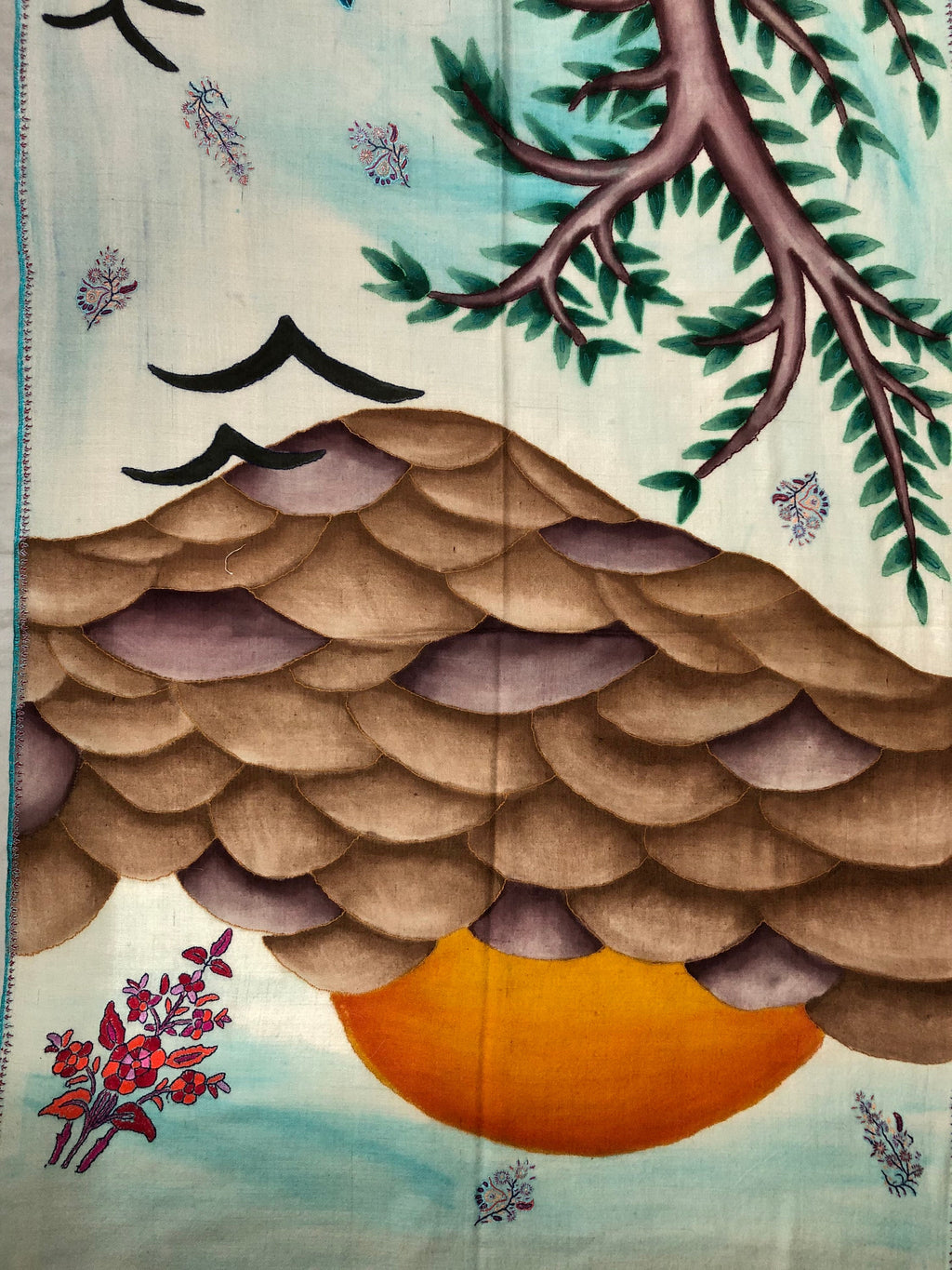 Handmade Hand Painted Ladakhi Cashmere Pashmina Nature Embroidered Stole Scarf Shawl - Mehraj Crafts 