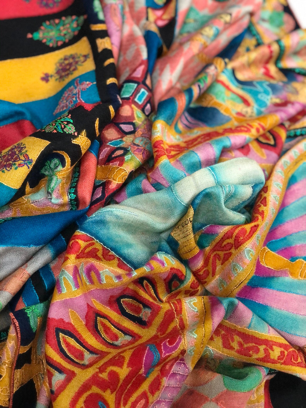 teacher gift Handmade Hand Painted Ladakhi Cashmere Pashmina Leela Embroidered Stoke Scarf Shawl - Mehraj Crafts 