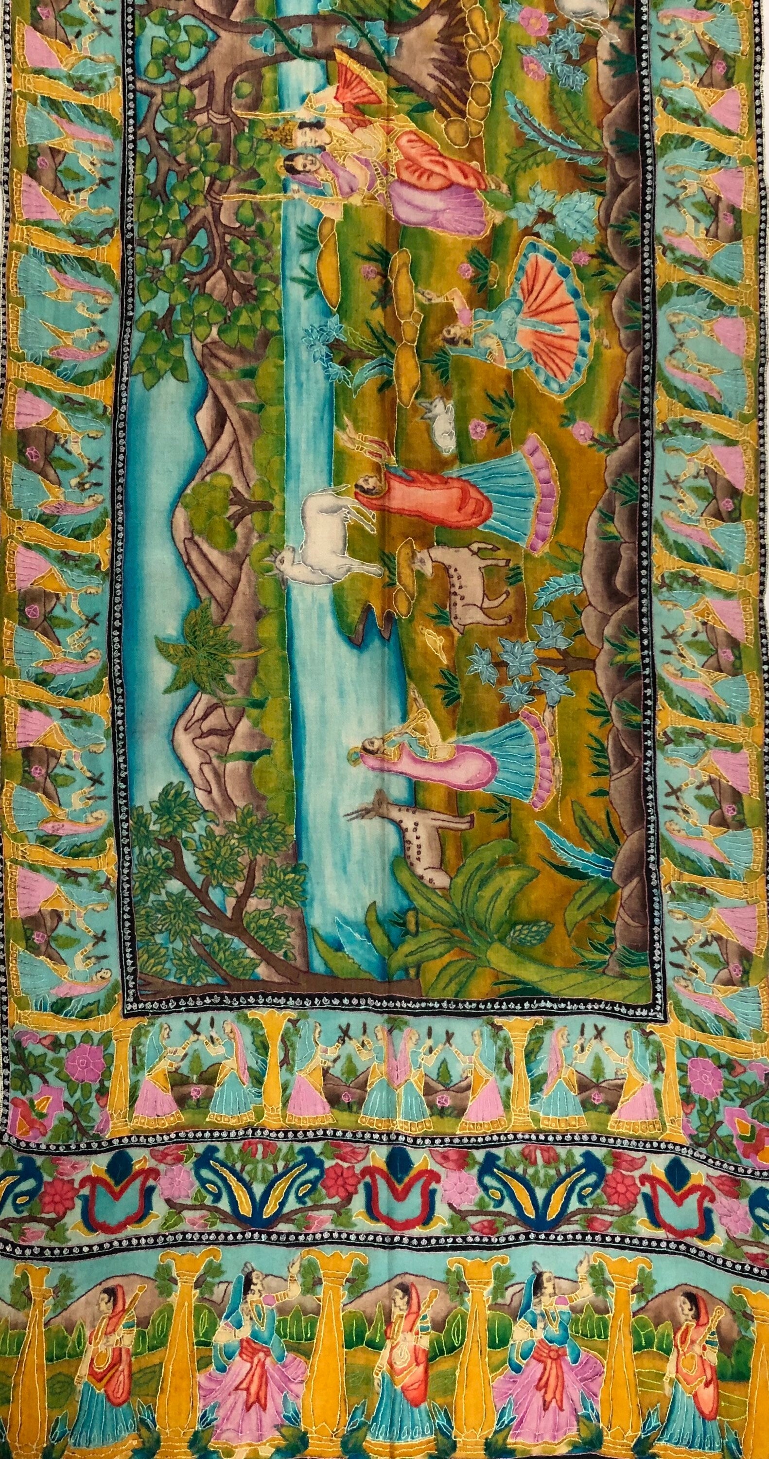 Handmade HandPainted Ladakhi Cashmere Pashmina Izhaar Embroidered Stole Scarf Shawl - Mehraj Crafts 