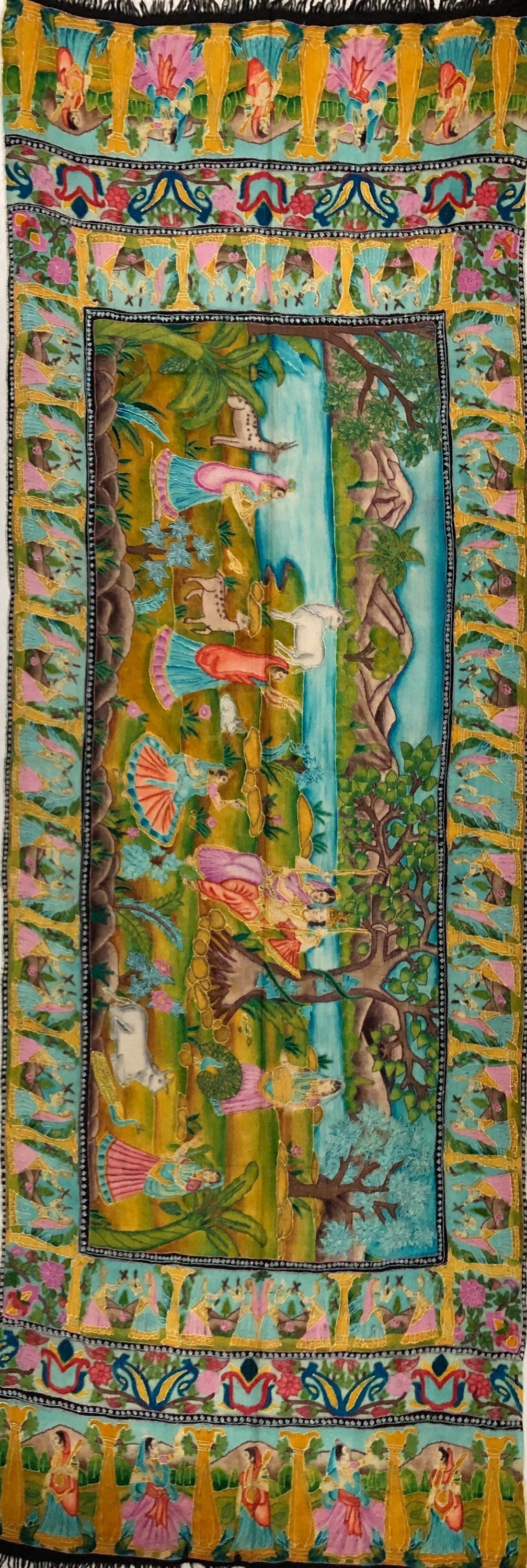 Handmade HandPainted Ladakhi Cashmere Pashmina Izhaar Embroidered Stole Scarf Shawl - Mehraj Crafts 