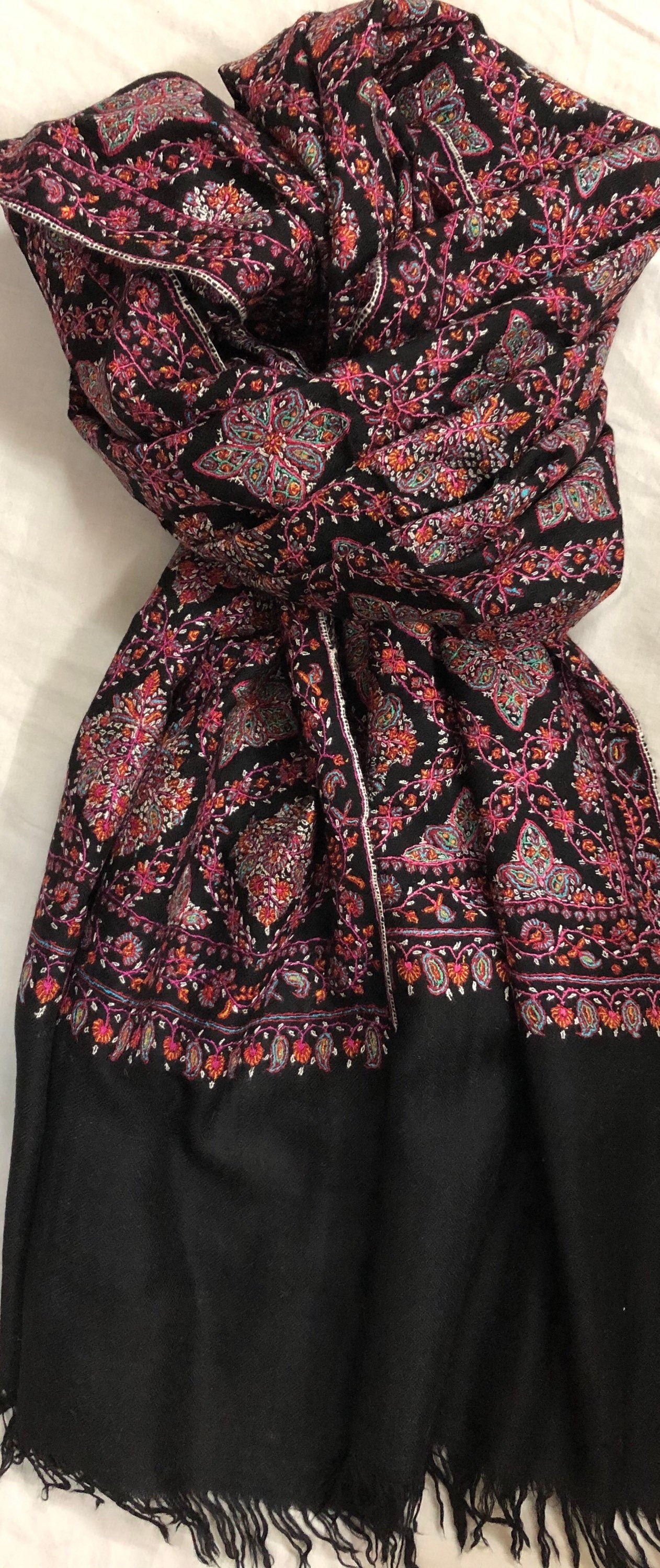 teacher gift Hand Woven and Hand Embroidered Ladakhi Pashmina Cashmere Sozni Jamawar Stoke Shawl - Mehraj Crafts 