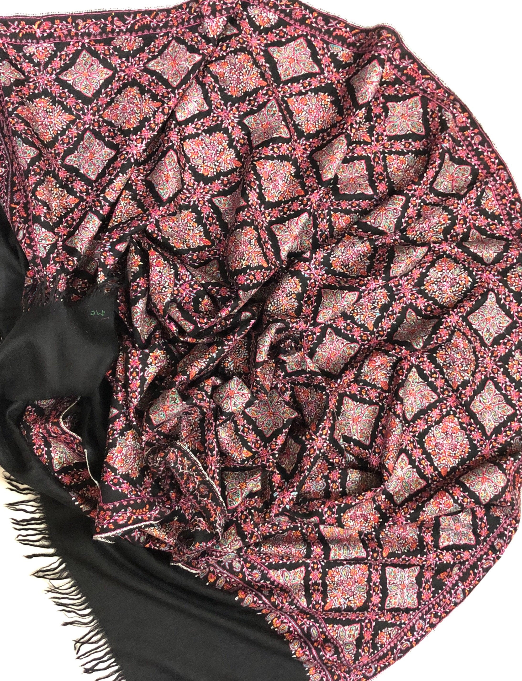 teacher gift Hand Woven and Hand Embroidered Ladakhi Pashmina Cashmere Sozni Jamawar Stoke Shawl - Mehraj Crafts 