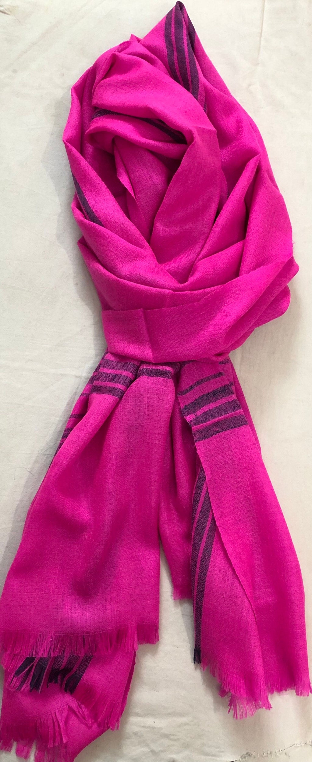 Handmade Super Pink Blue Stripes Handmade Cashmere Pashmina Stole Scarf - Mehraj Crafts 