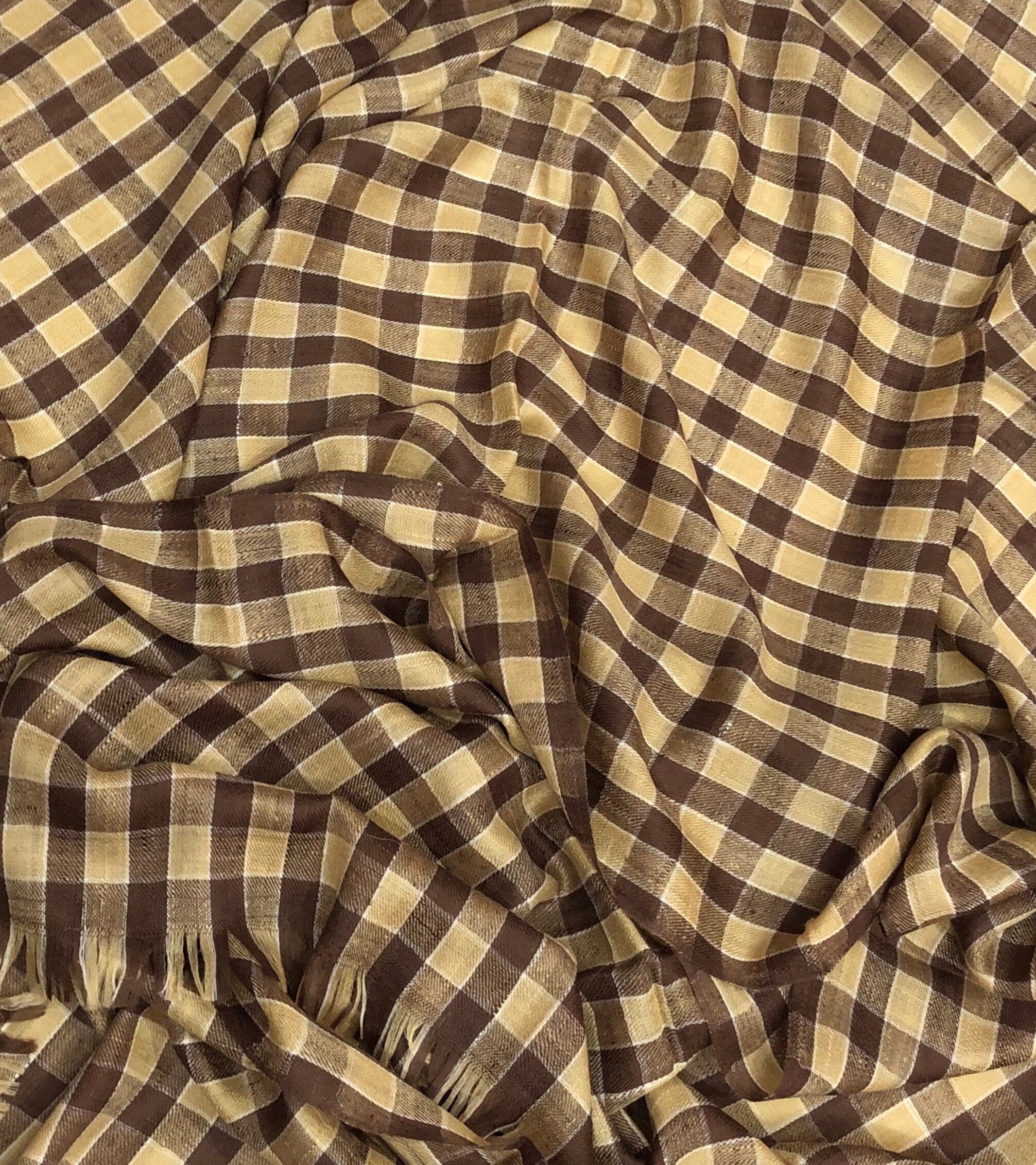 Handmade father of bride gift from daughter Brown Check Outlined Handmade Cashmere Pashmina Stole Scarf - Mehraj Crafts 