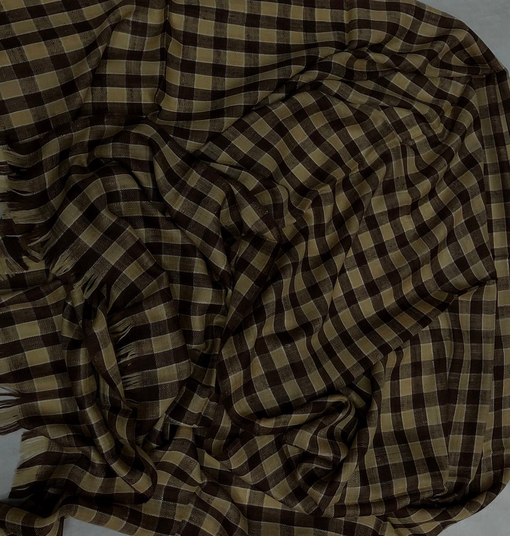 Handmade father of bride gift from daughter Brown Check Outlined Handmade Cashmere Pashmina Stole Scarf - Mehraj Crafts 