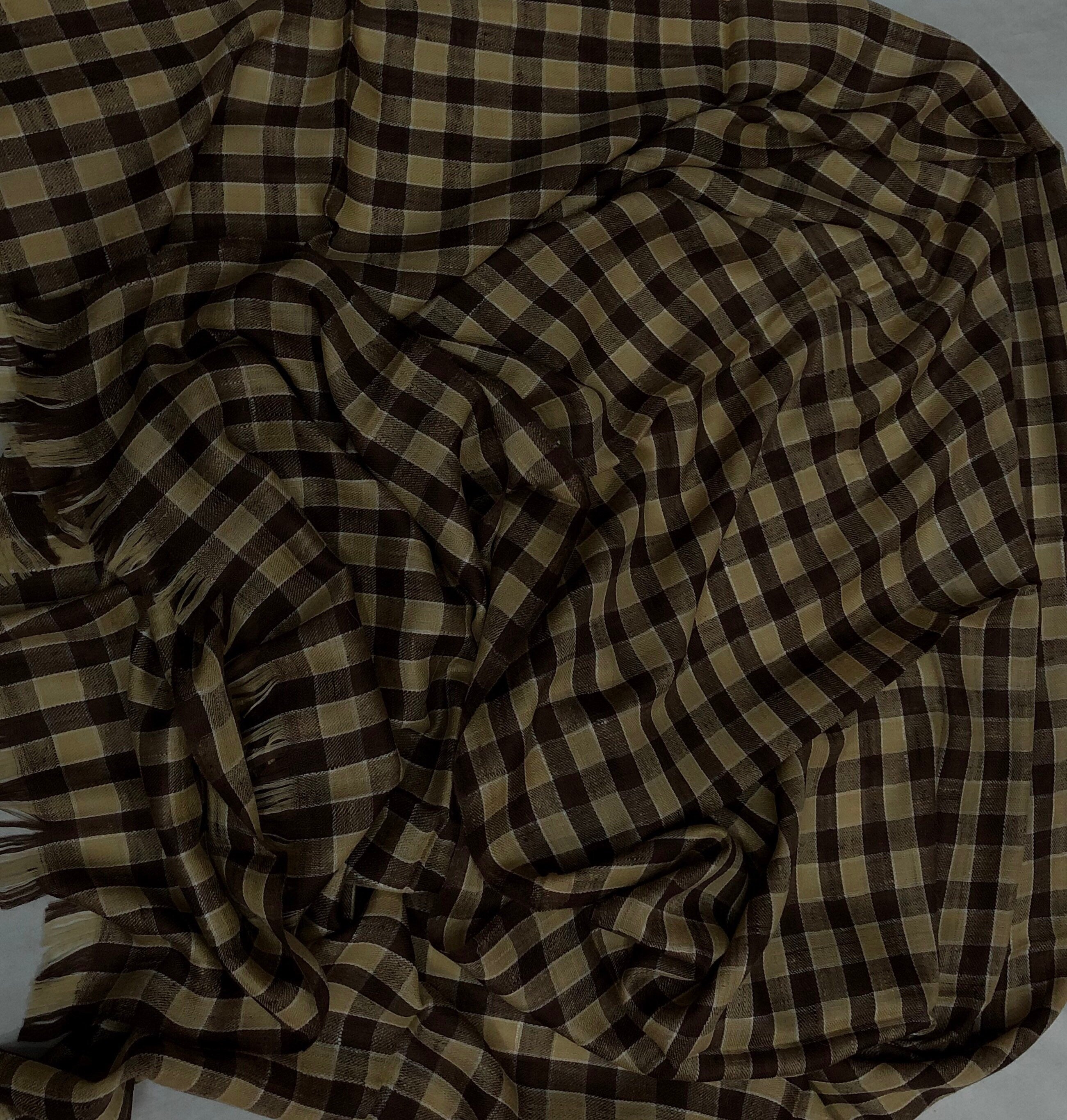 Handmade father of bride gift from daughter Brown Check Outlined Handmade Cashmere Pashmina Stole Scarf - Mehraj Crafts 