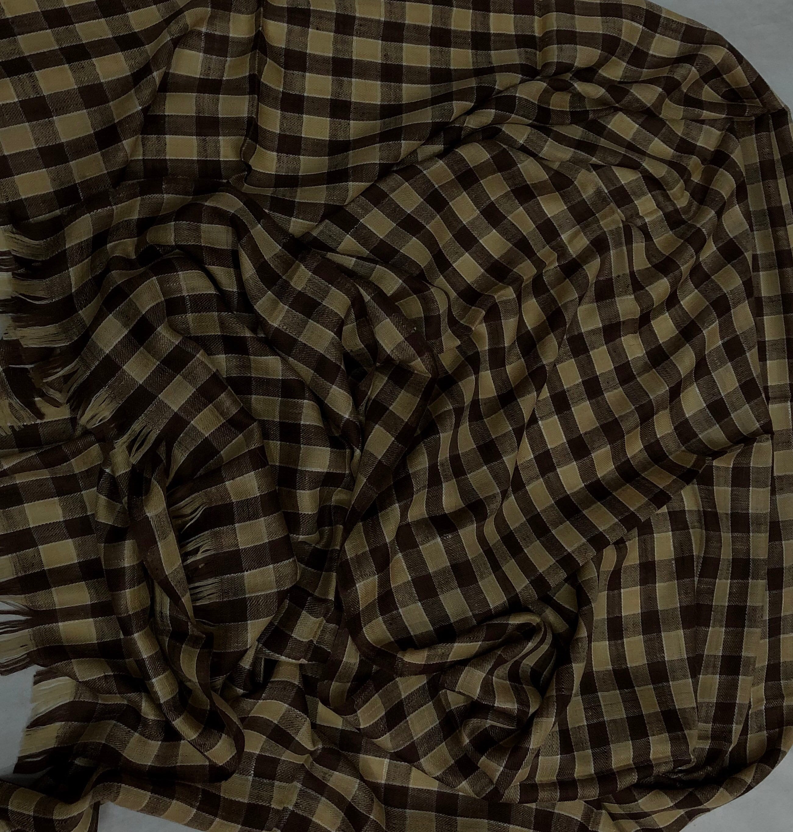 Handmade Brown Check Cashmere Pashmina Stole: Father of Bride Gift