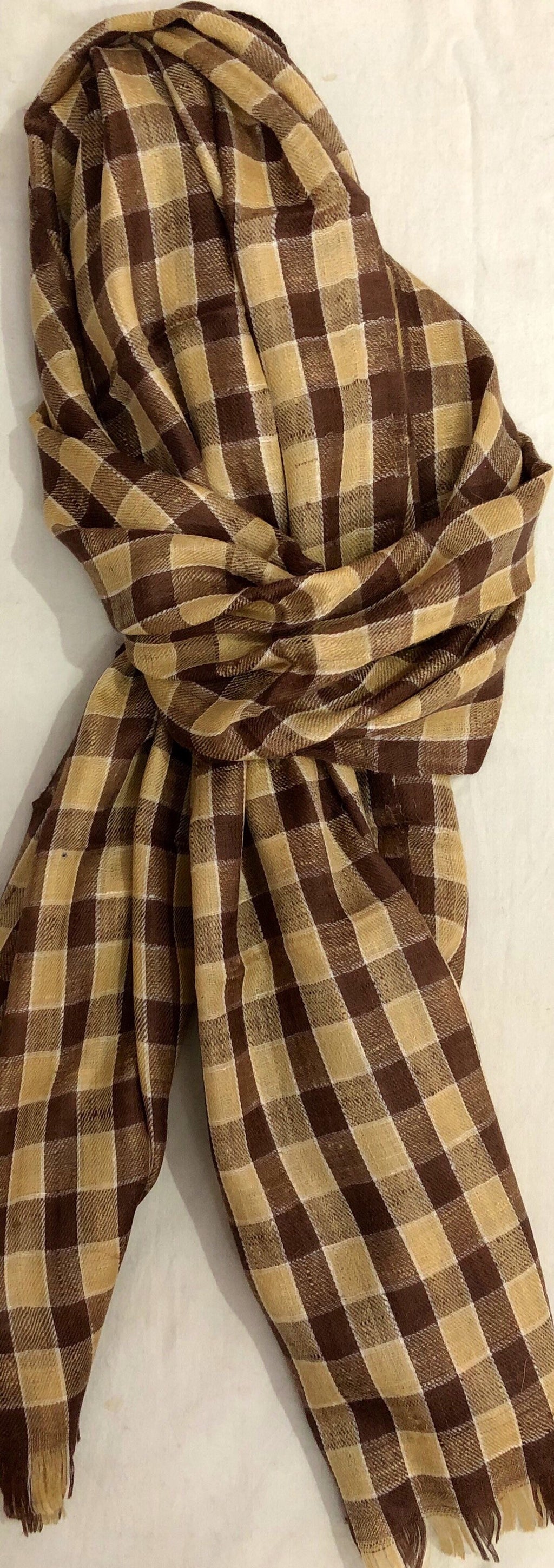 Handmade father of bride gift from daughter Brown Check Outlined Handmade Cashmere Pashmina Stole Scarf - Mehraj Crafts 