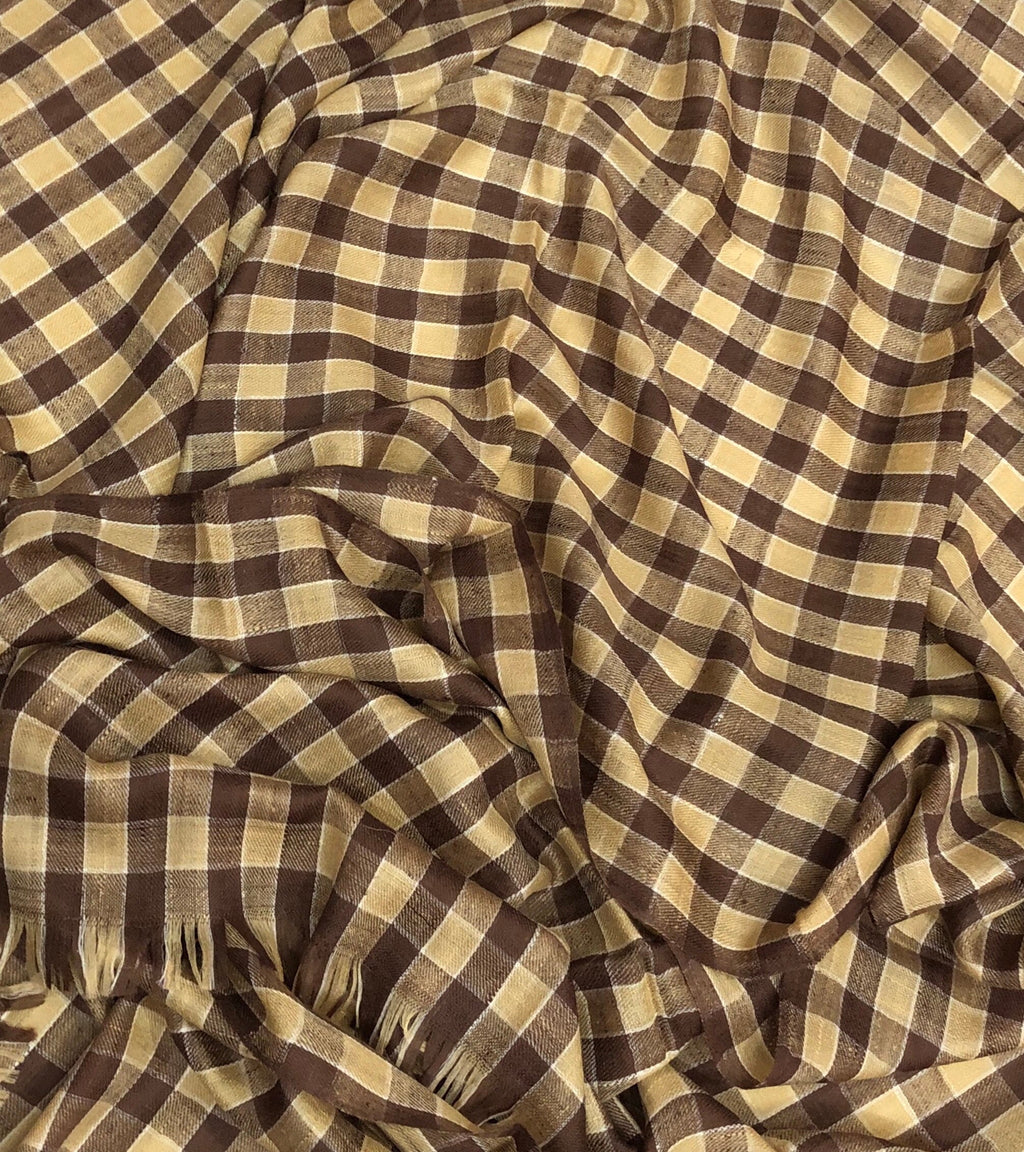 Handmade father of bride gift from daughter Brown Check Outlined Handmade Cashmere Pashmina Stole Scarf - Mehraj Crafts 