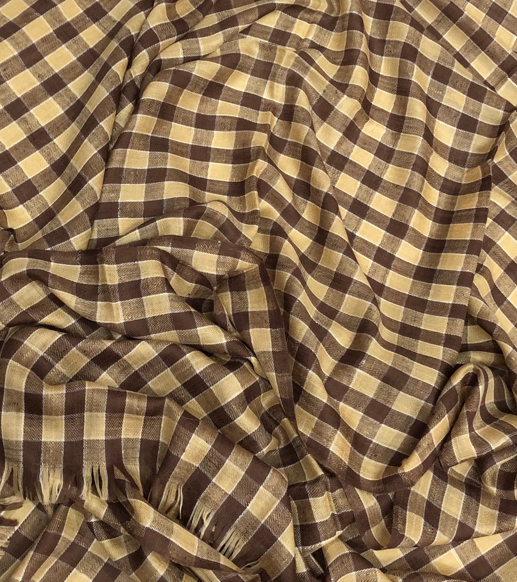 Handmade Brown Check Cashmere Pashmina Stole: Father of Bride Gift