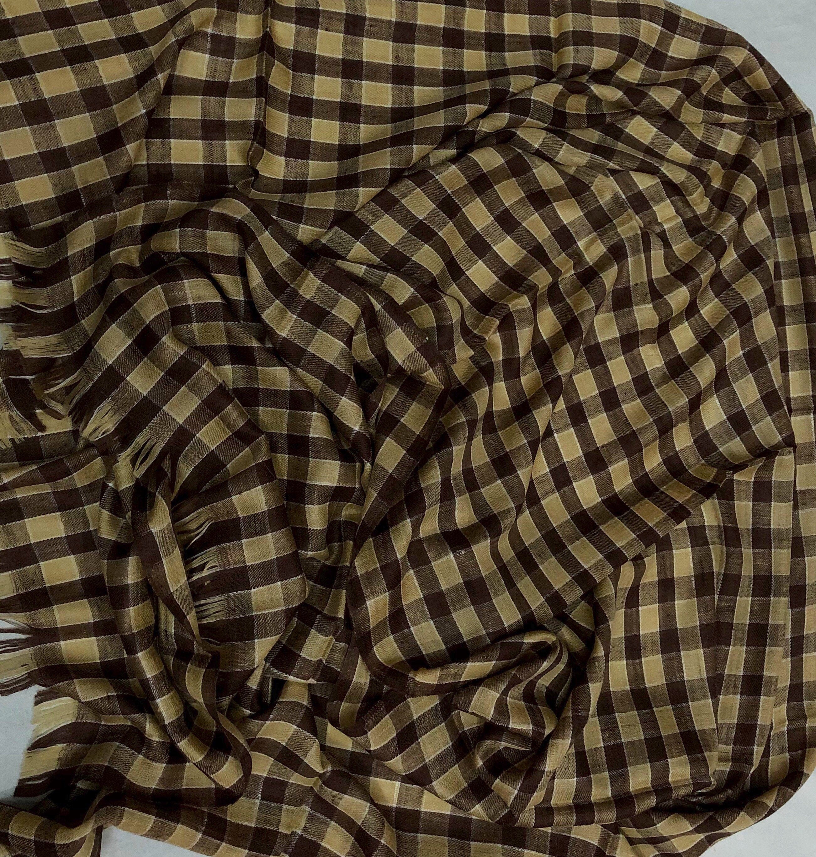 Handmade Brown Check Cashmere Pashmina Stole: Father of Bride Gift