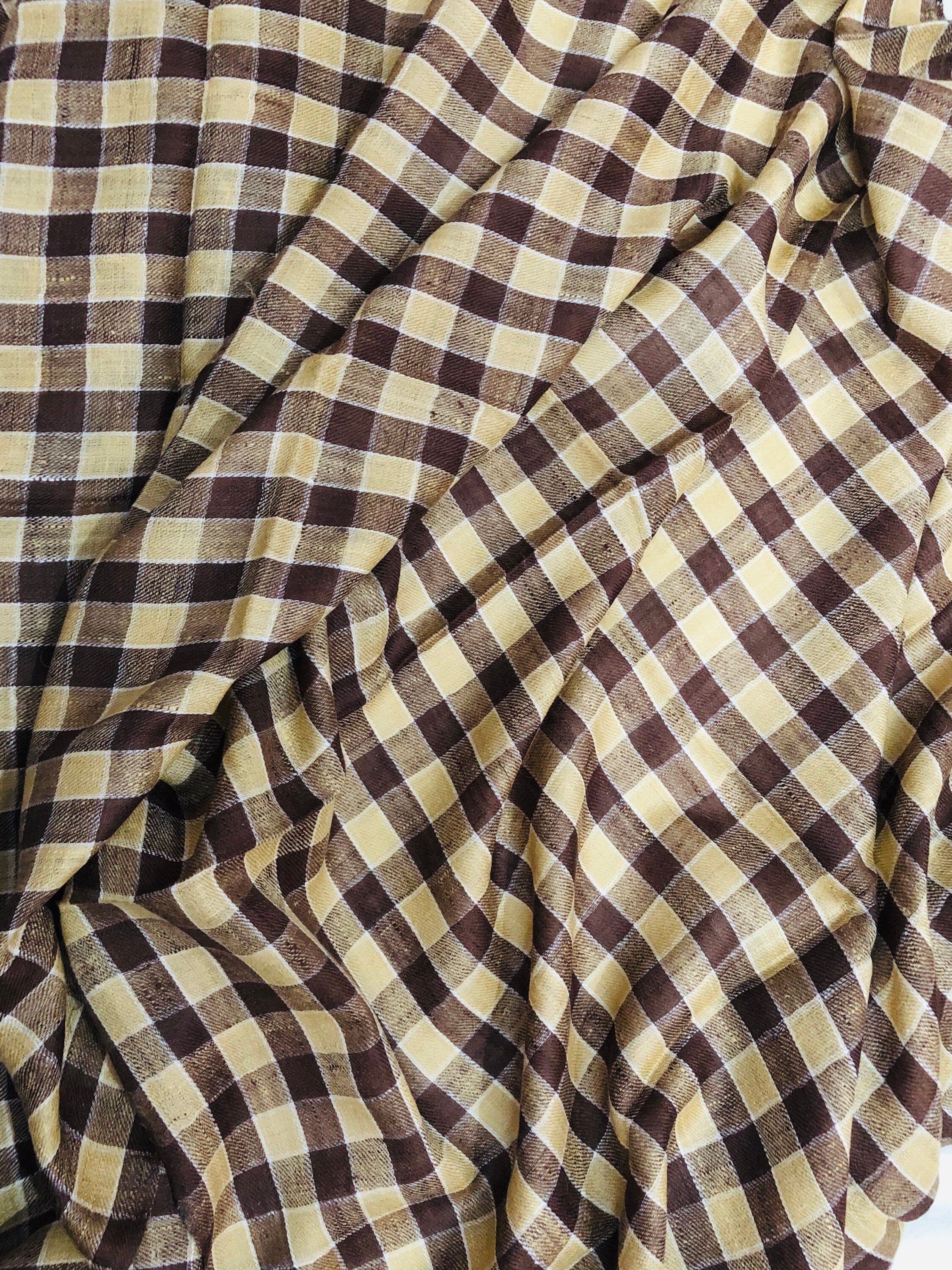 Handmade father of bride gift from daughter Brown Check Outlined Handmade Cashmere Pashmina Stole Scarf - Mehraj Crafts 