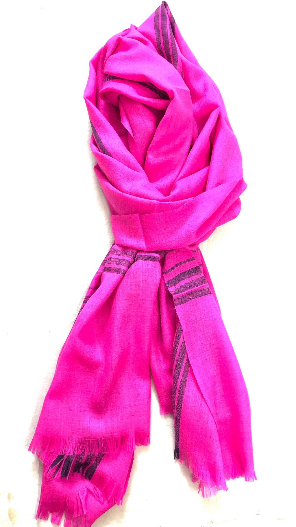 Handmade Super Pink Blue Stripes Handmade Cashmere Pashmina Stole Scarf - Mehraj Crafts 
