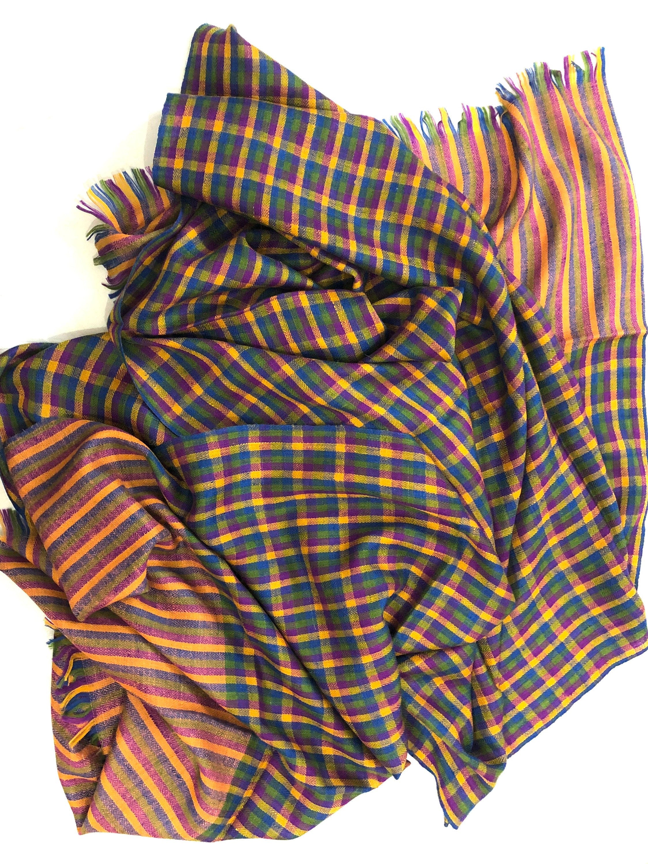Handwoven Cashmere Pashmina Scarf: Mini-Check Stole Shawl