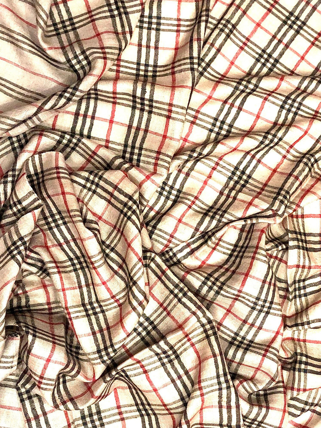 Handmade Vanilla Cream Plaid Cashmere Pashmina Scarf: Soft Stole (70x200 cm)