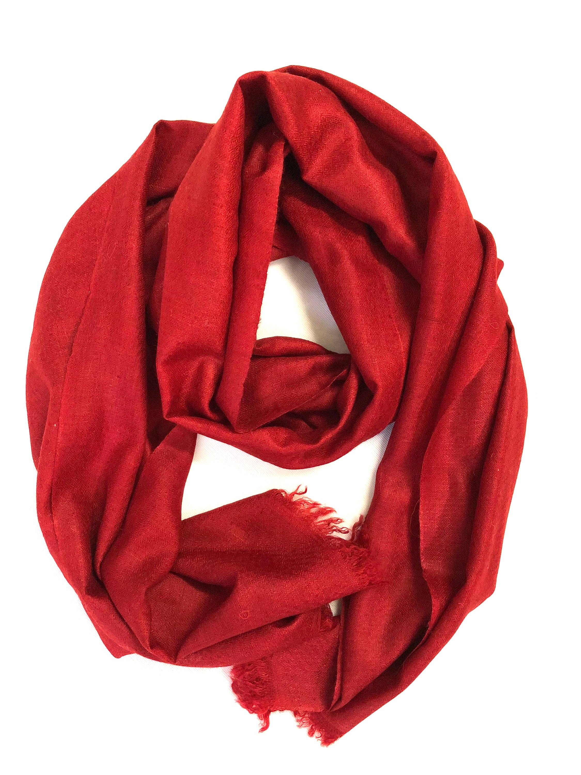 Tango Red Cashmere Pashmina Handwoven Scarf Muffler - Mehraj Crafts 