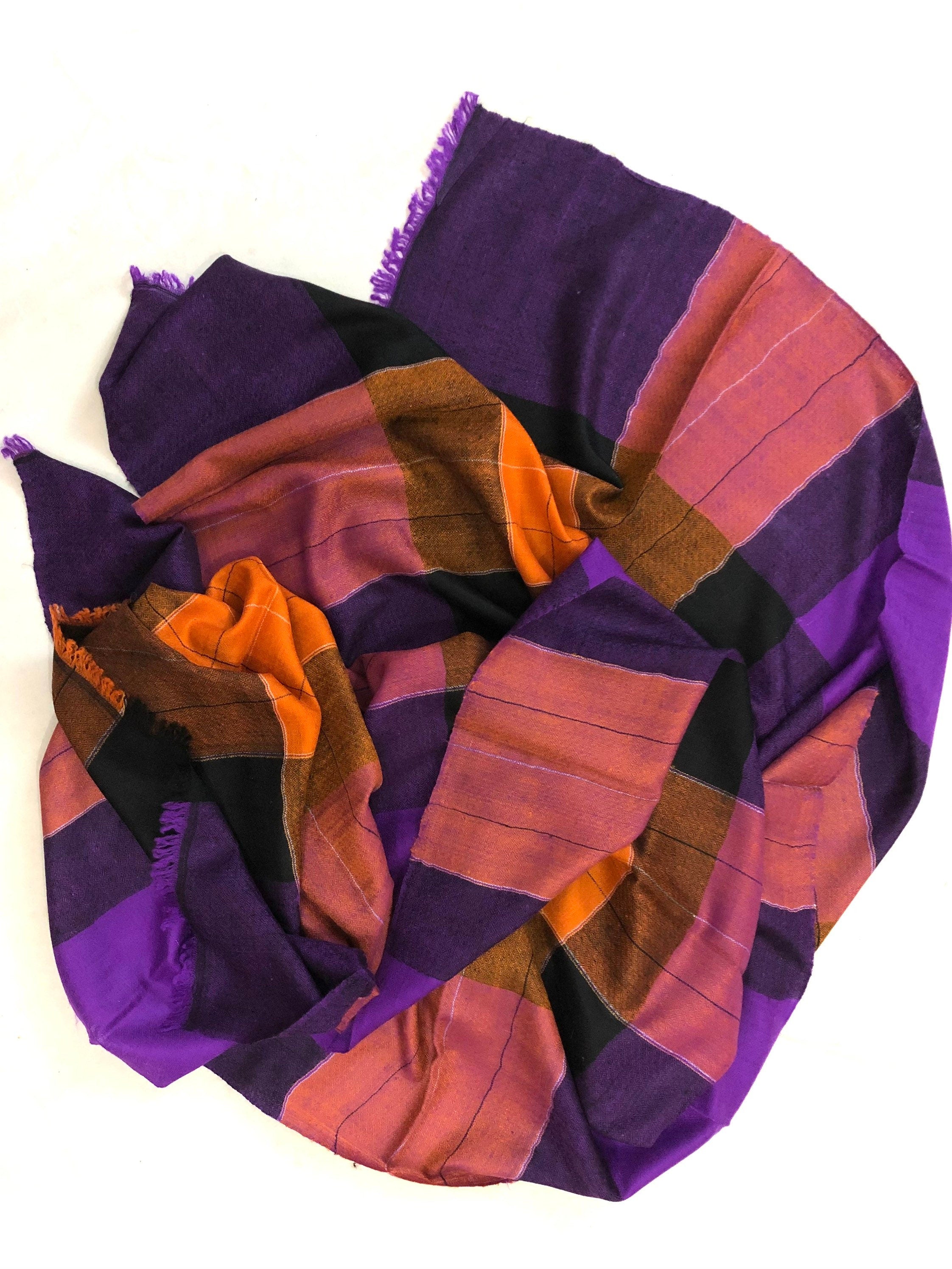 Handmade Gift Seamless Winter Plaid Handmade Real Cashmere Pashmina Stole Scarf - Mehraj Crafts 