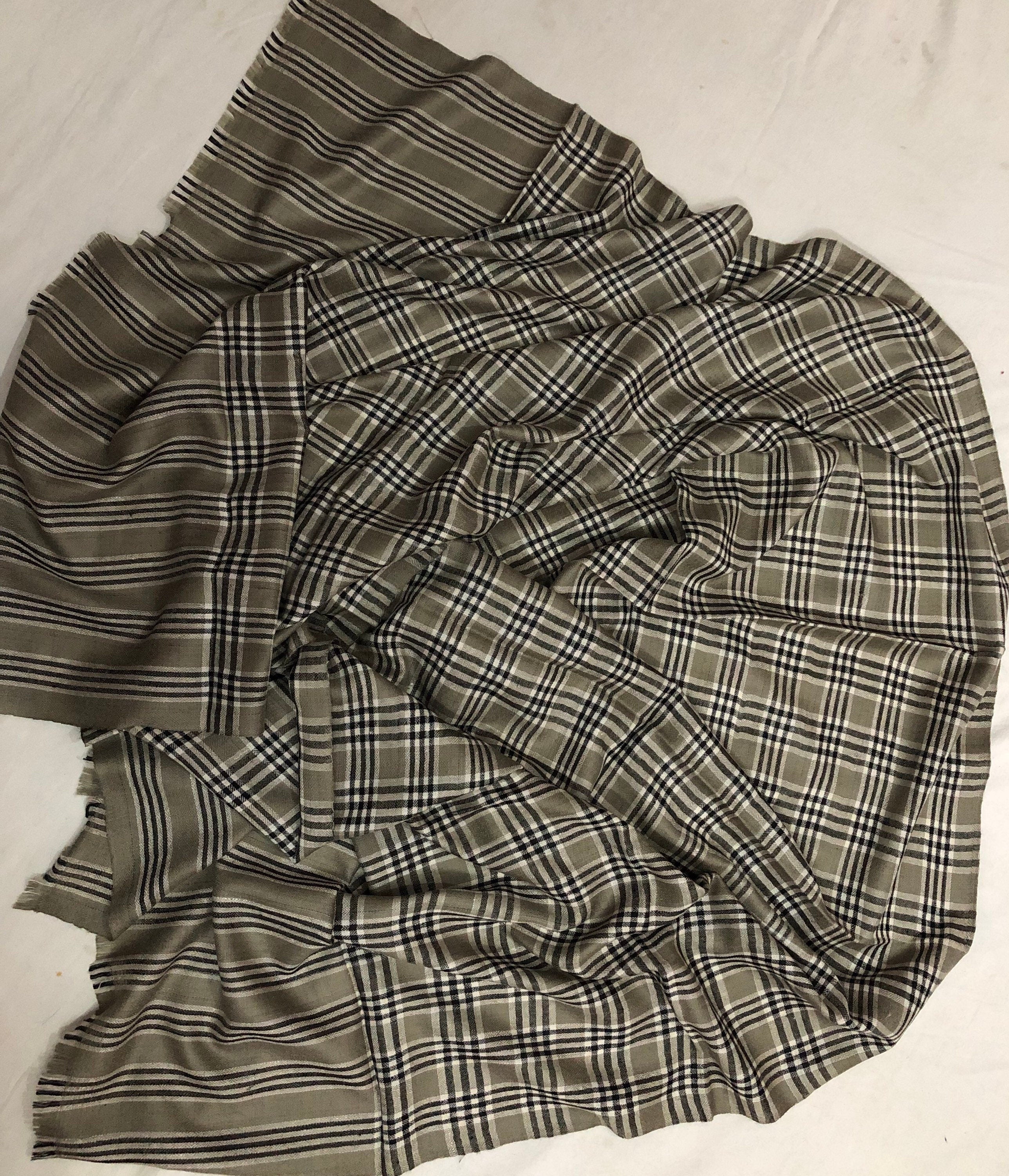 Cashmere Scarf Spirit Of Kashmir Plaid Pattern Handmade Real Cashmere Pashmina Stole Scarf - Mehraj Crafts 