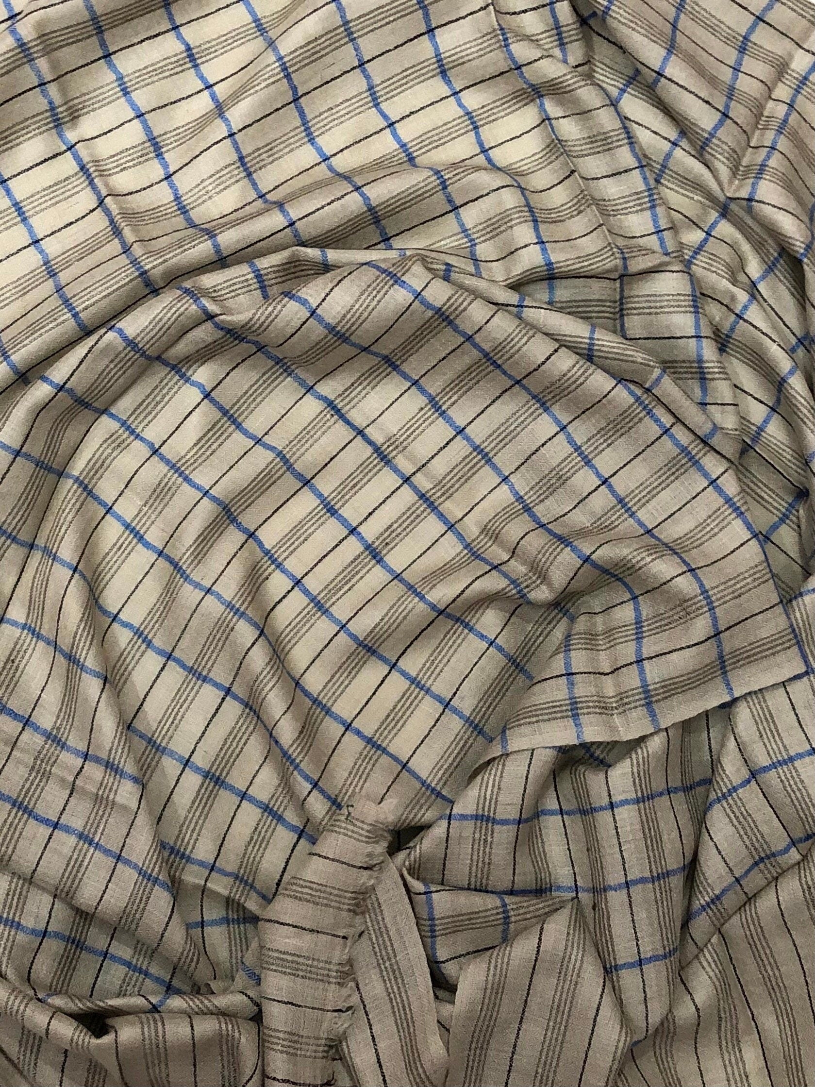 Cashmere Scarf Tattersall Check Handmade Organic Cashmere Pashmina Stole Scarf - Mehraj Crafts 