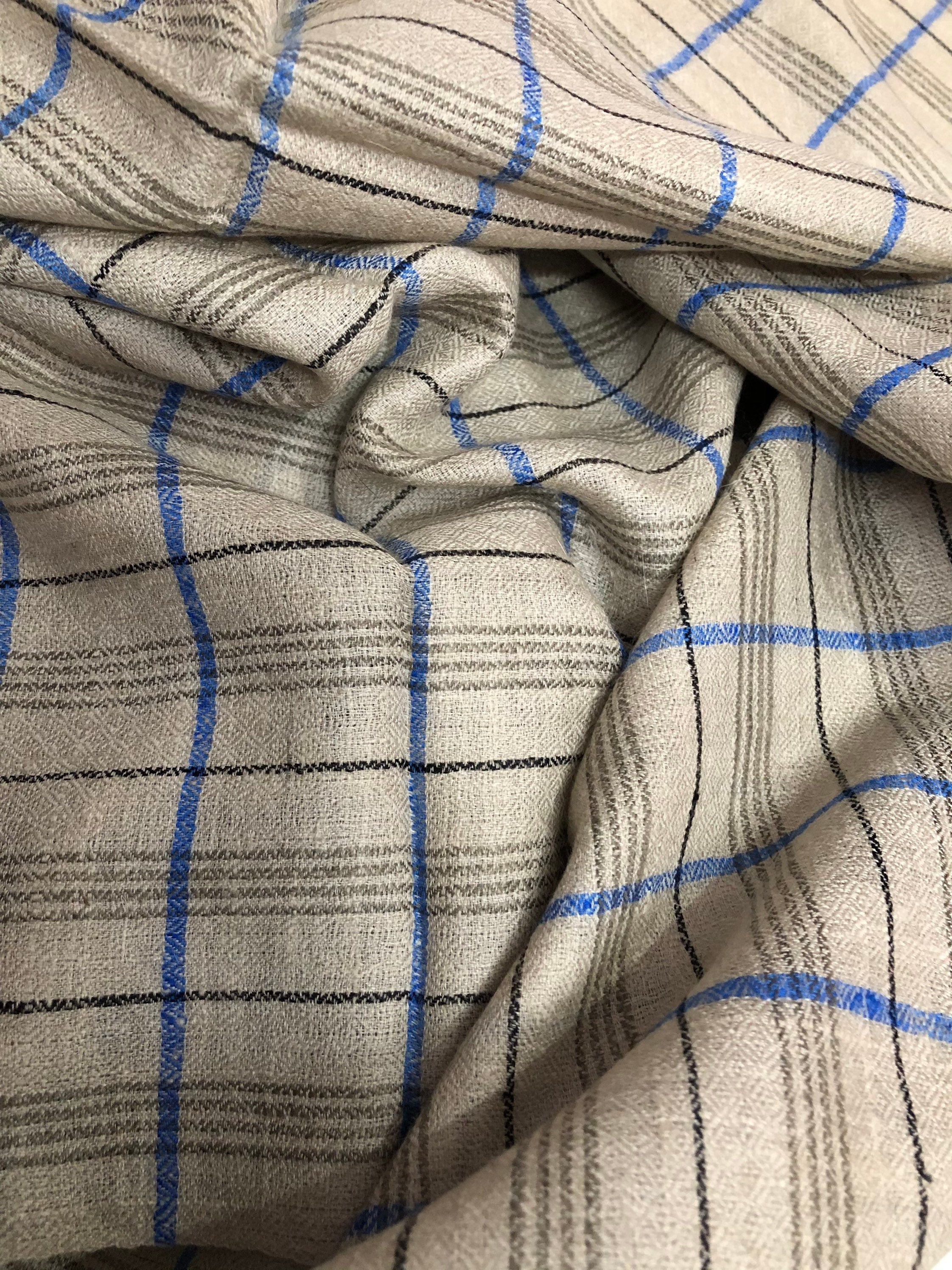 Cashmere Scarf Tattersall Check Handmade Organic Cashmere Pashmina Stole Scarf - Mehraj Crafts 