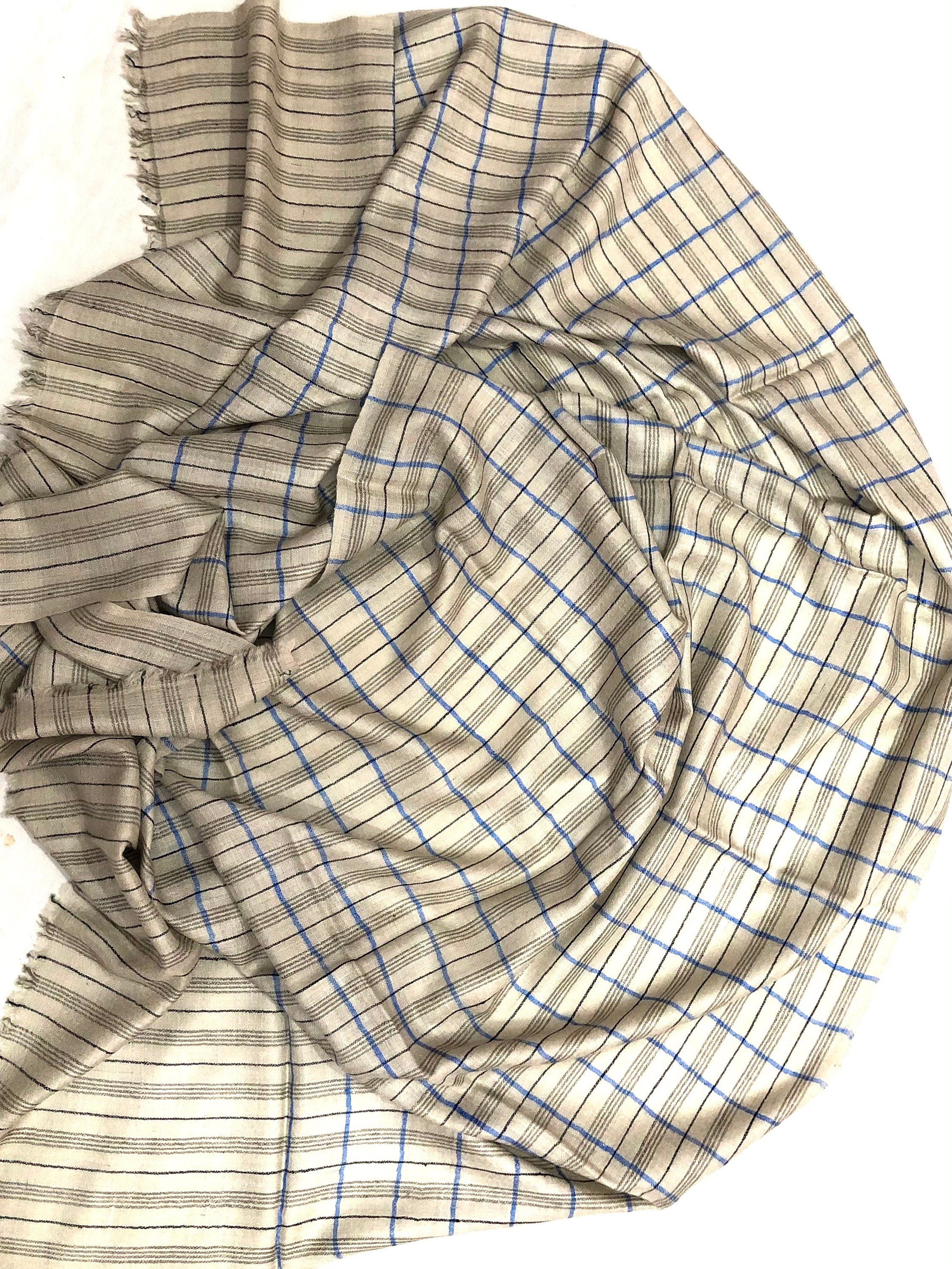 Cashmere Scarf Tattersall Check Handmade Organic Cashmere Pashmina Stole Scarf - Mehraj Crafts 