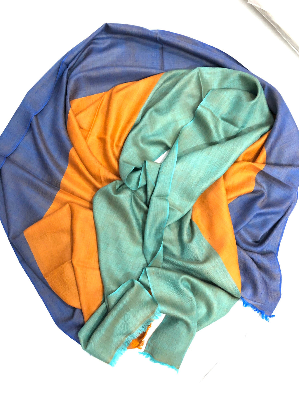 Cashmere Scarf Exquisite Tricolour Handmade Pure Cashmere Pashmina Stole Scarf - Mehraj Crafts 