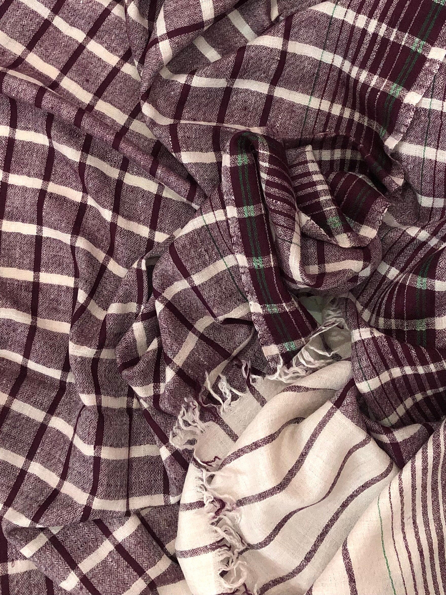 Cashmere Scarf Hot Chocolate Checkered Handmade Real Cashmere Pashmina Stole Scarf - Mehraj Crafts 