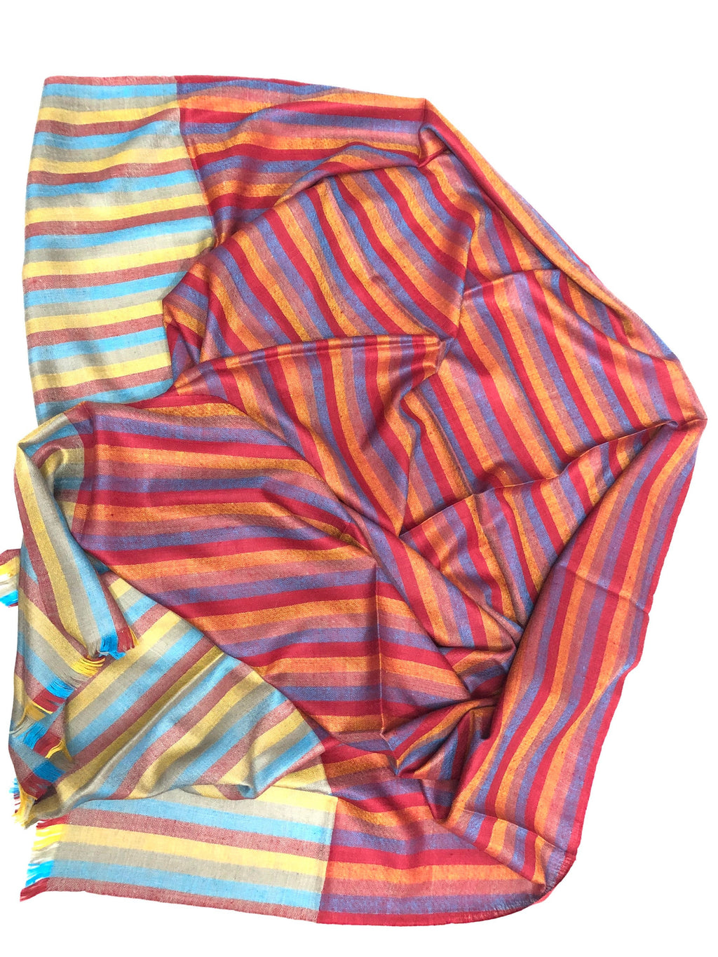Smooth Multicoloured Stripes Handmade Real Cashmere Pashmina Stole Scarf - Mehraj Crafts 