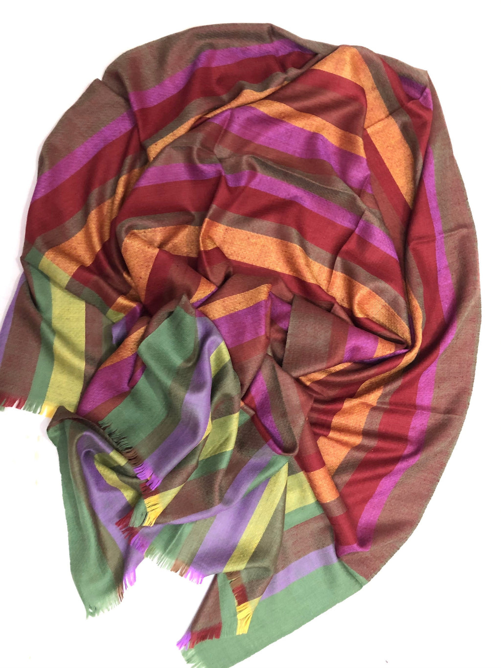Striped Cashmere Pashmina Scarf, Handwoven Ladakhi Stole 70x200 cms