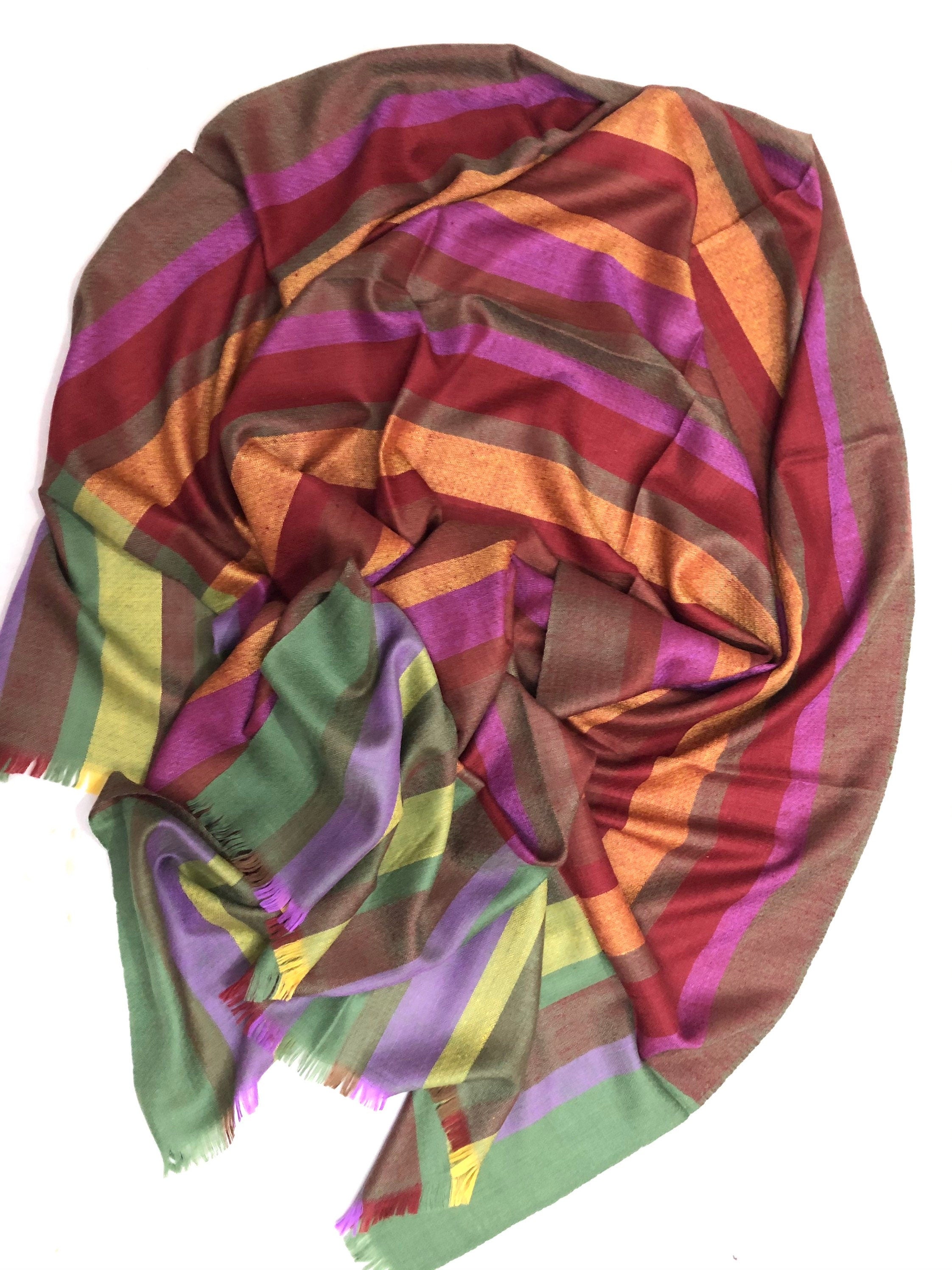 Striped Cashmere Pashmina Scarf, Handwoven Ladakhi Stole 70x200 cms