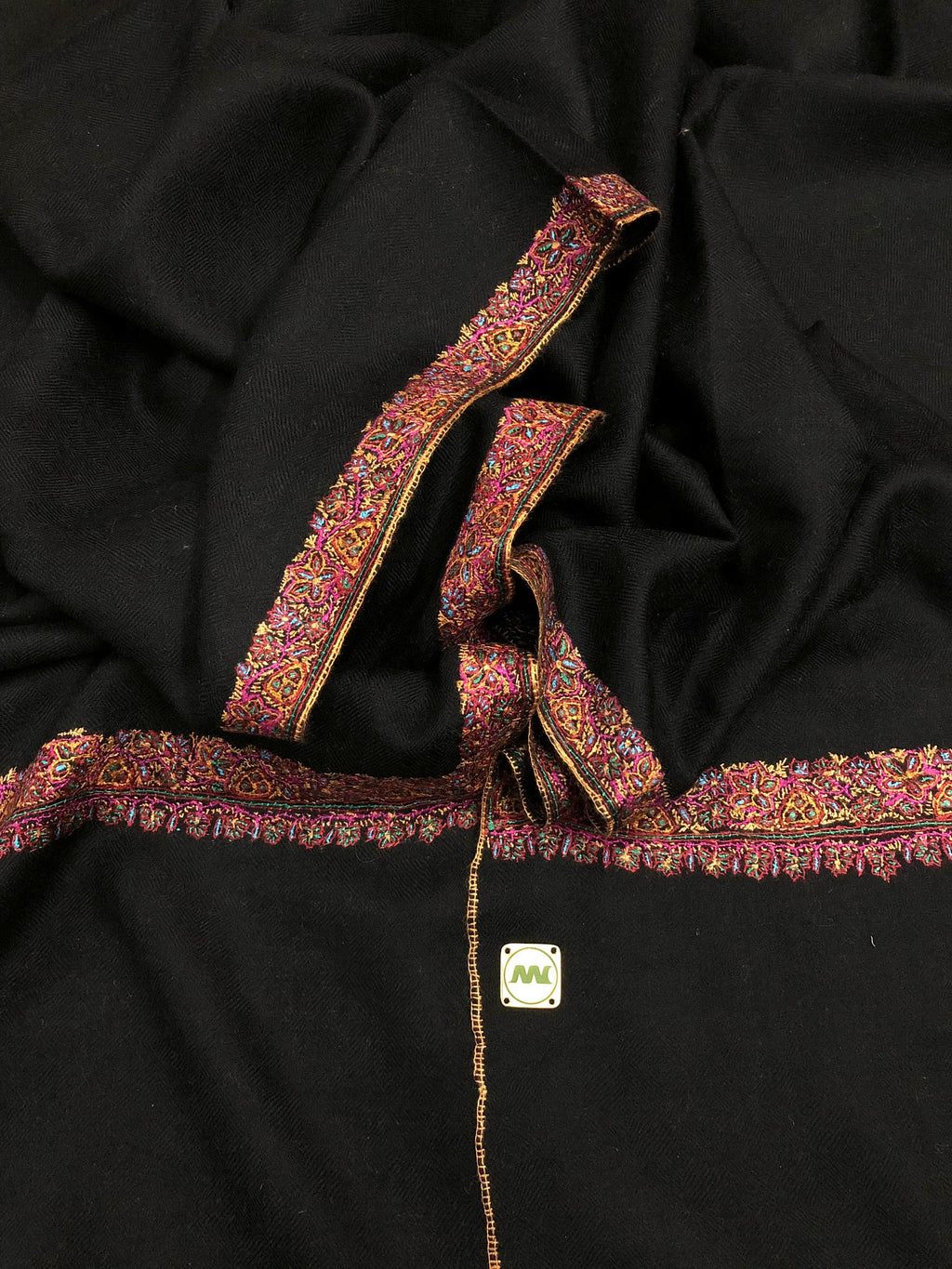 pashmina shawl for women Pirate Black Handmade Real Cashmere Pashmina Border Embroidered Stole Scarf Shawl - Mehraj Crafts 