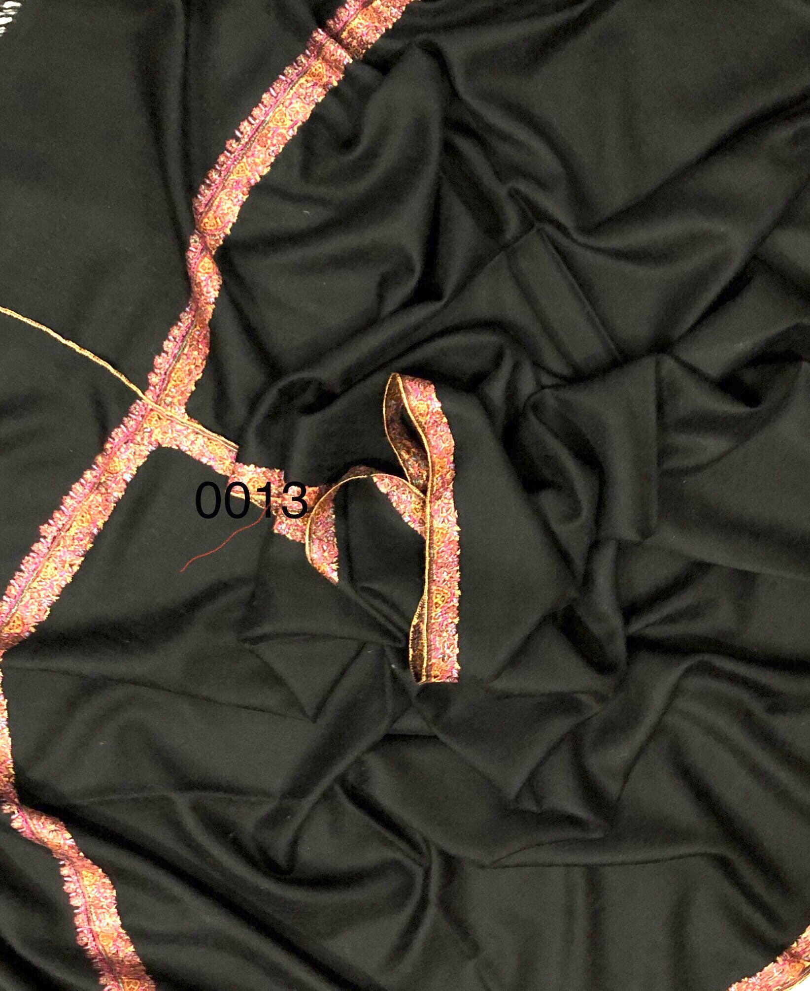 pashmina shawl for women Pirate Black Handmade Real Cashmere Pashmina Border Embroidered Stole Scarf Shawl - Mehraj Crafts 