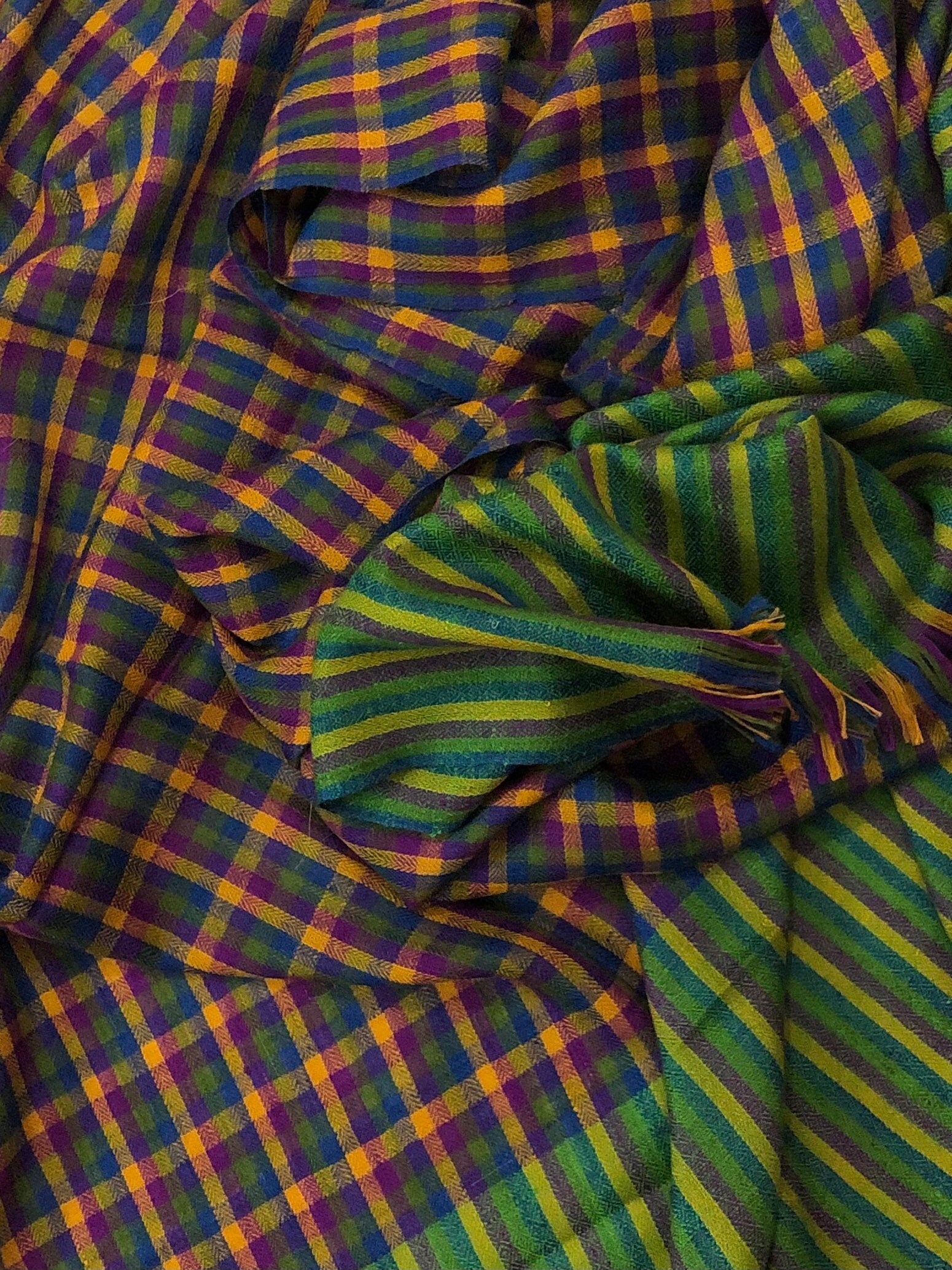 Handmade Gift Multicoloured Mini-Check Handmade Cashmere Pashmina Stole Scarf - Mehraj Crafts 