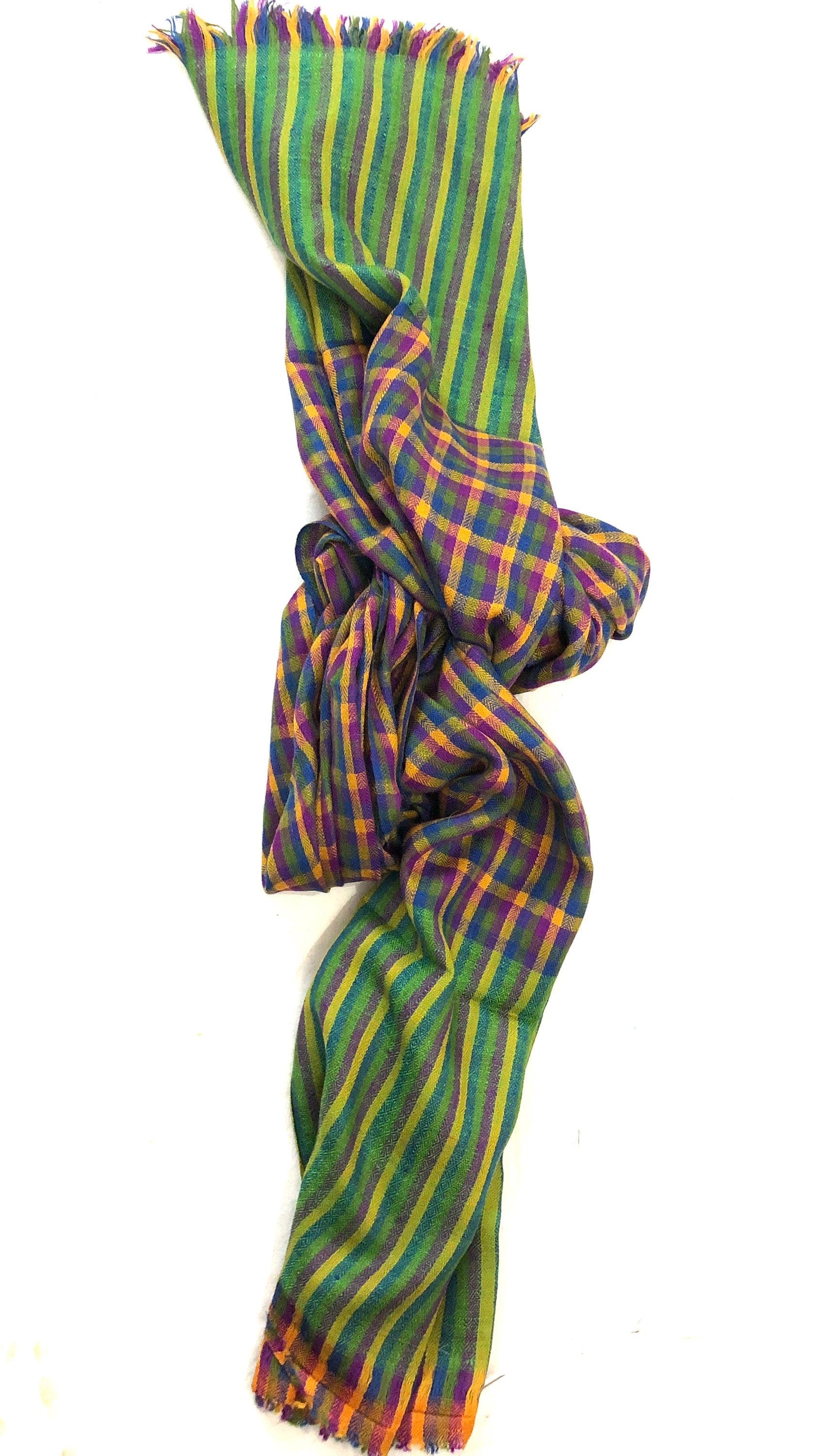 Handmade Gift Multicoloured Mini-Check Handmade Cashmere Pashmina Stole Scarf - Mehraj Crafts 