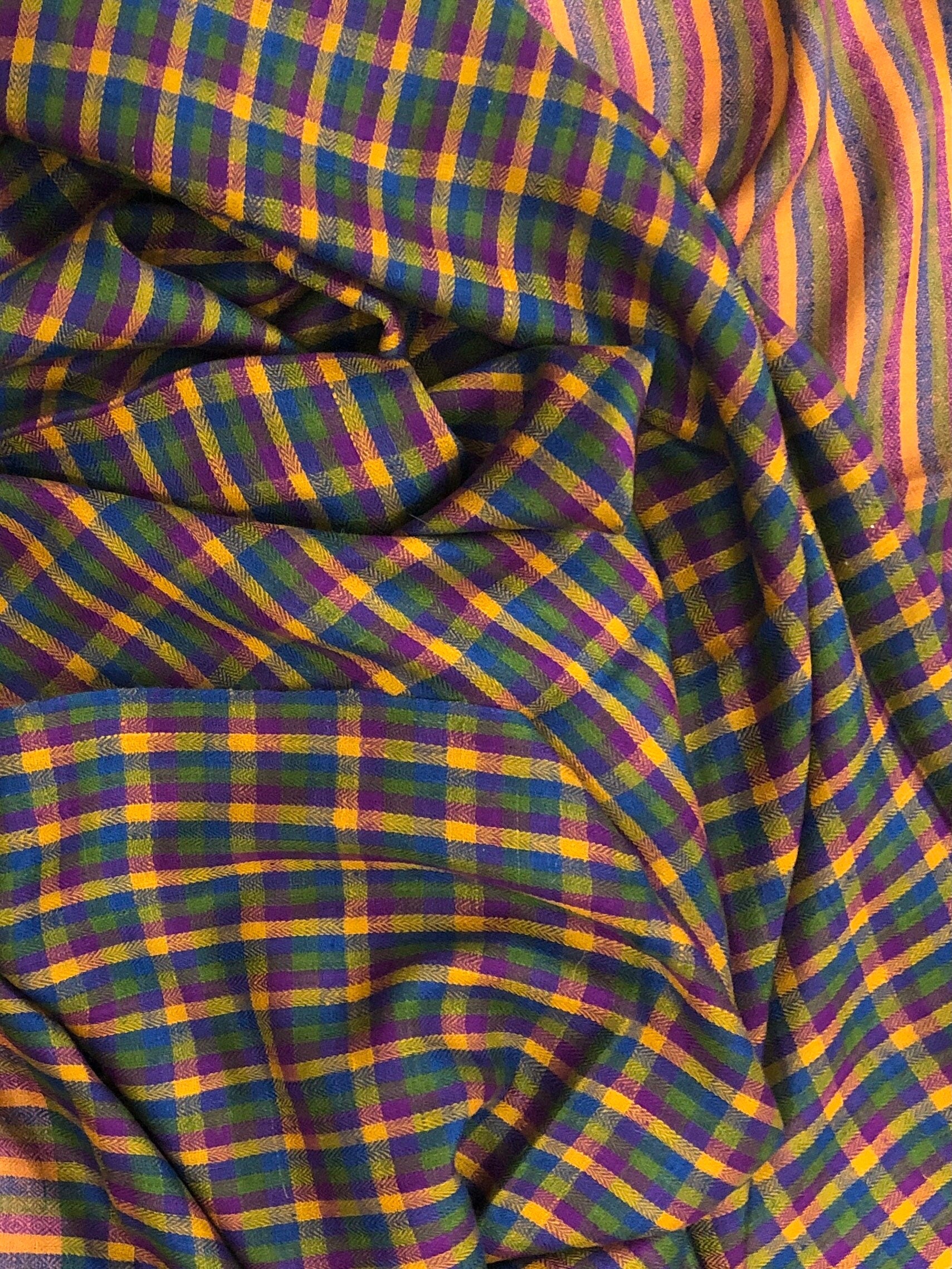 Handmade Gift Mini-Check Pattern Handwoven Genuine Cashmere Pashmina Stole scarf Shawl wrap - Mehraj Crafts 