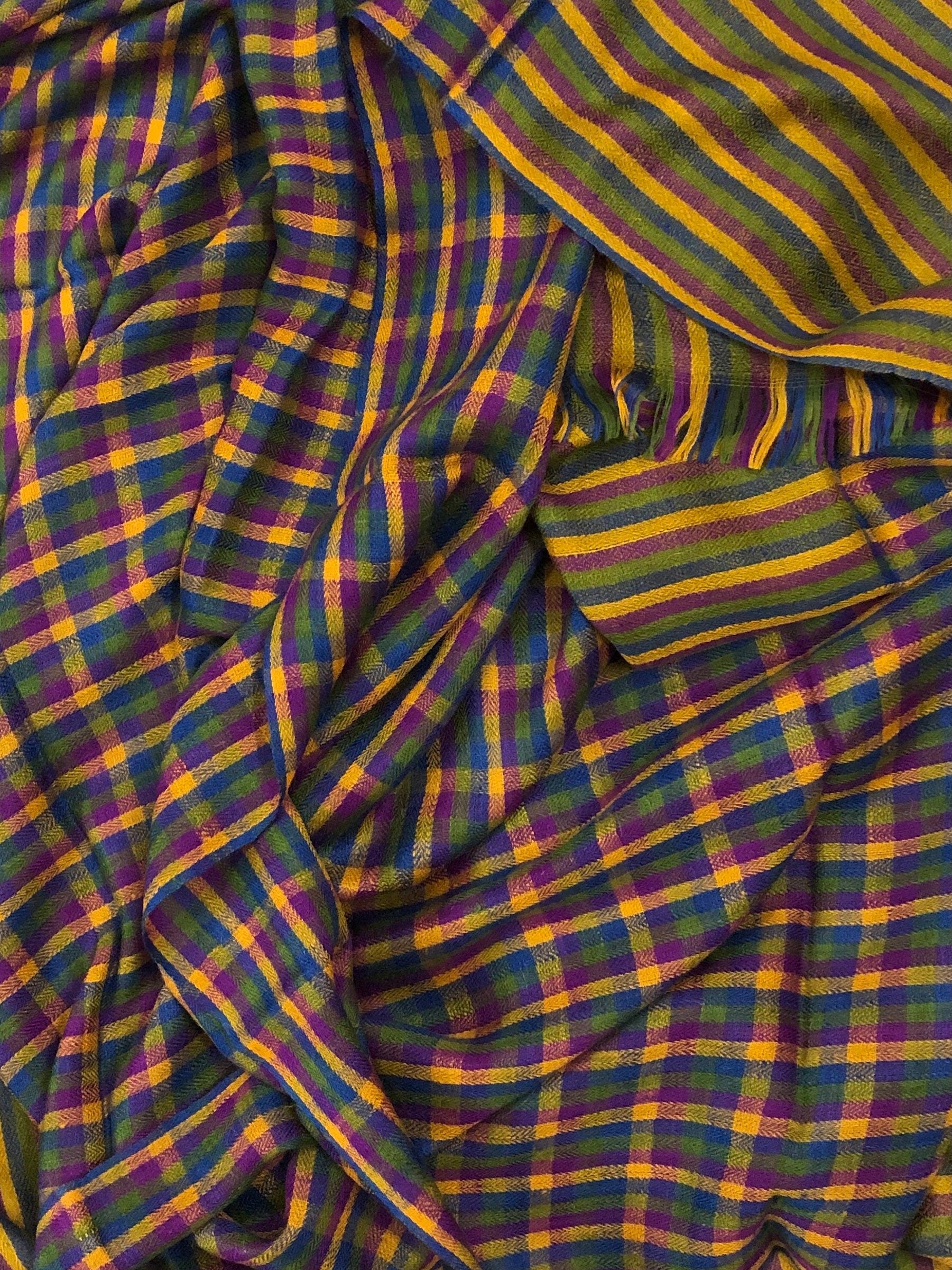 Handmade Cashmere Pashmina Stole: Green Shepherd's Check Scarf