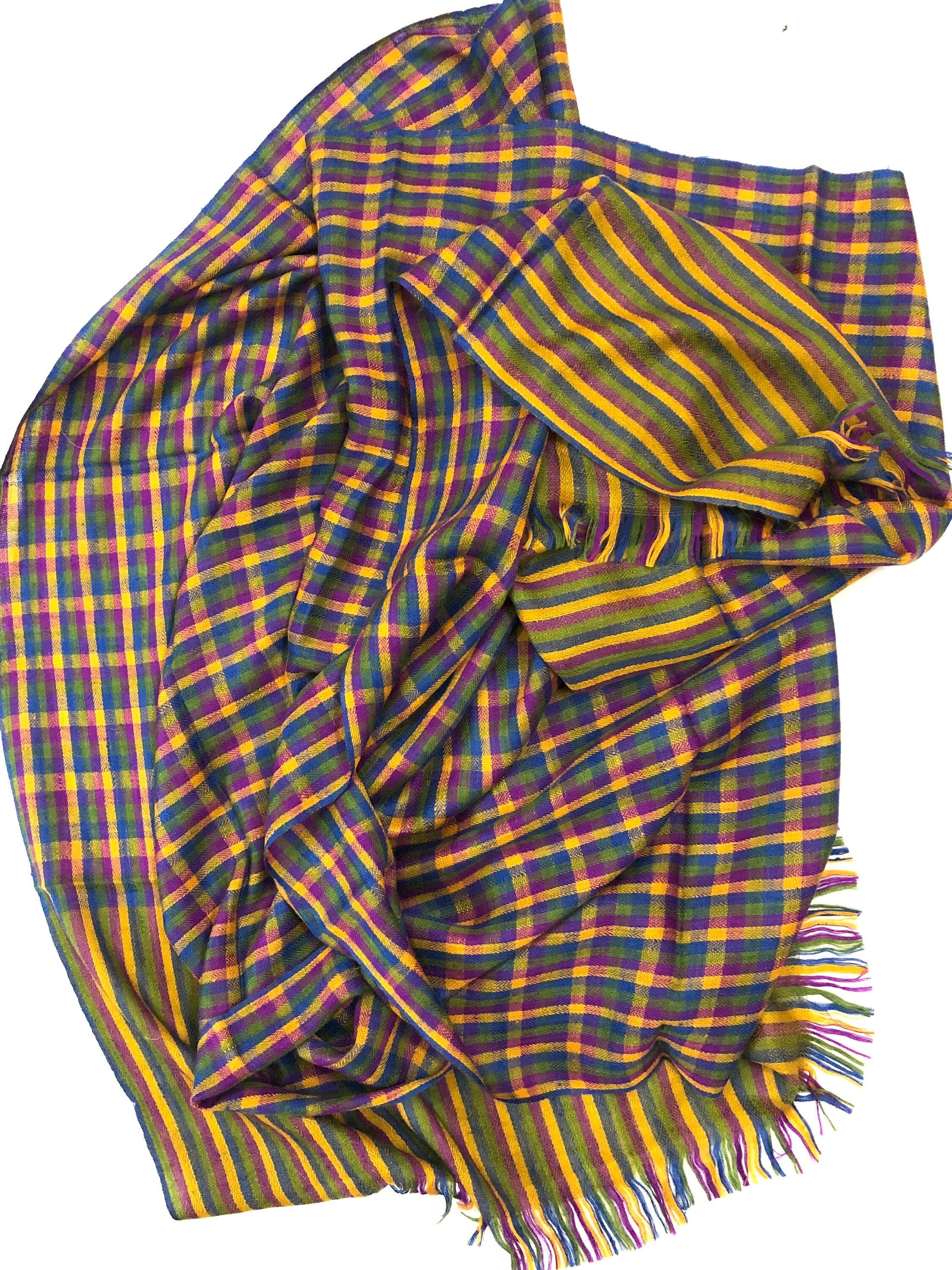 Handmade Cashmere Pashmina Stole: Green Shepherd's Check Scarf