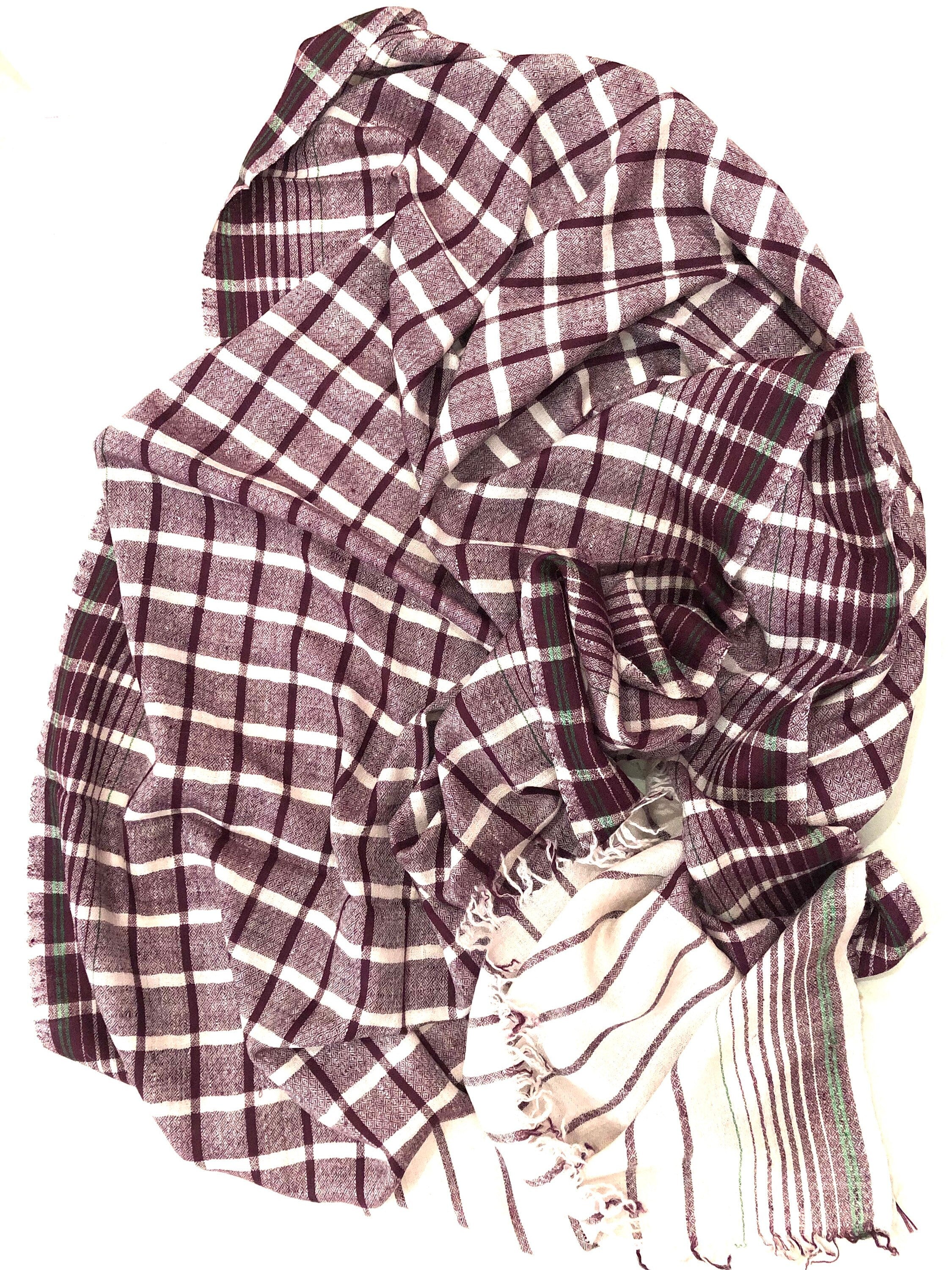 Cashmere Scarf Hot Chocolate Checkered Handmade Real Cashmere Pashmina Stole Scarf - Mehraj Crafts 