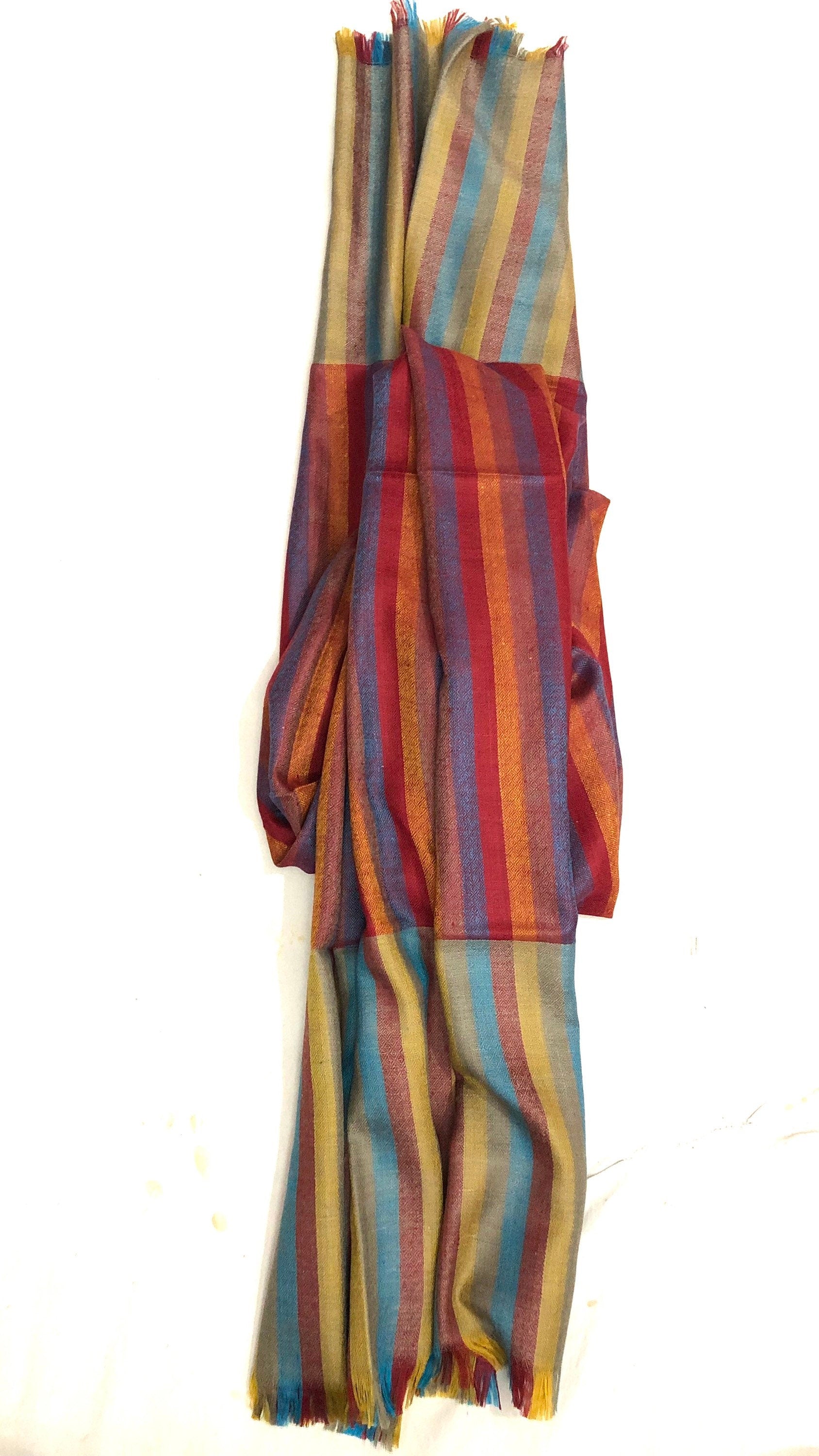 Smooth Multicoloured Stripes Handmade Real Cashmere Pashmina Stole Scarf - Mehraj Crafts 
