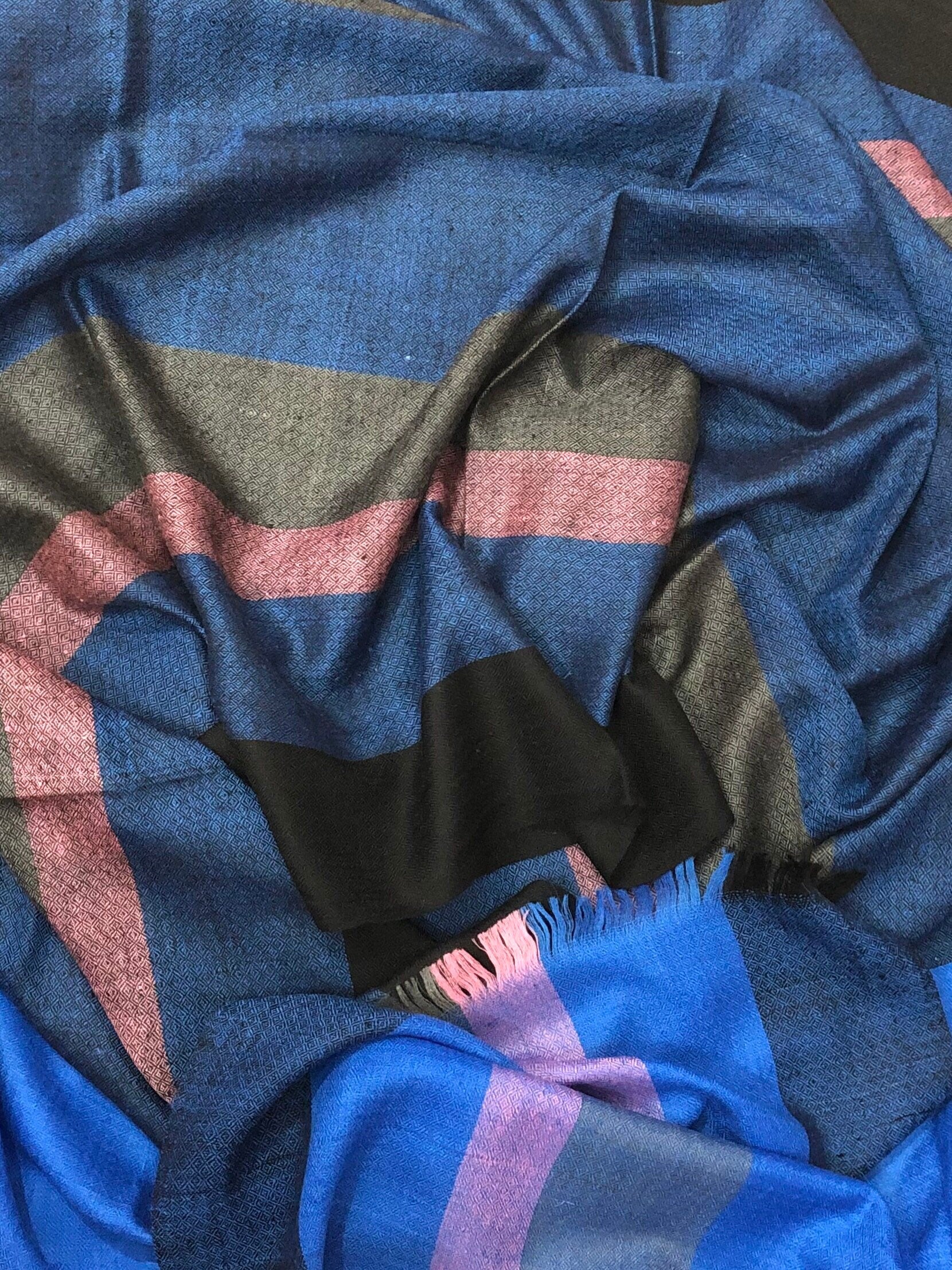 Bengal Multicoloured Stripes Handmade Real Cashmere Pashmina Stole Scarf - Mehraj Crafts 